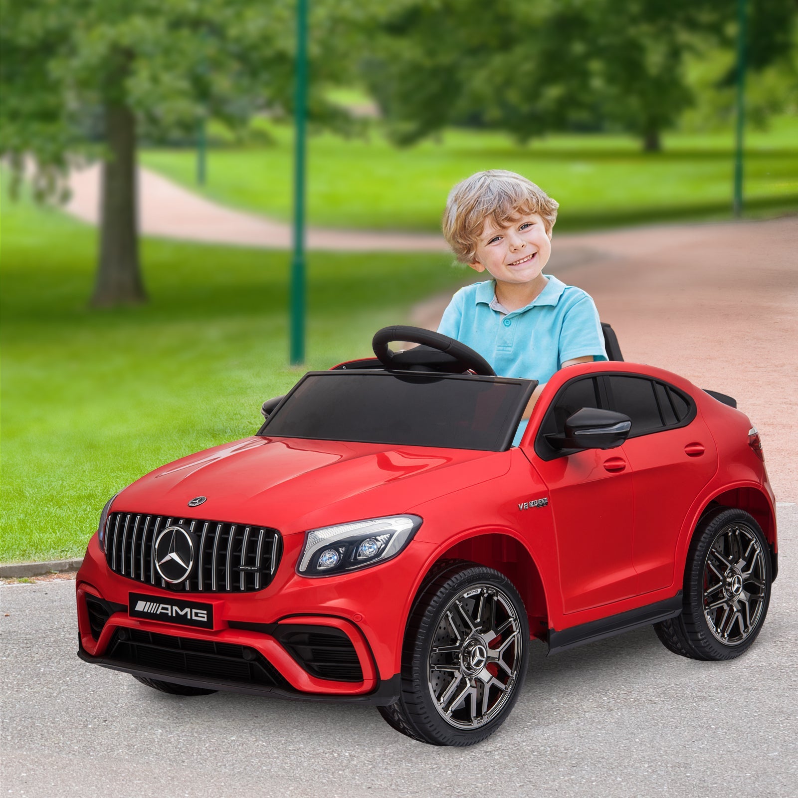 Aosom 12V Ride On Toy Car for Kids with Remote Control, Mercedes Benz AMG GLC63S Coupe, 2 Speed, with Music, Electric Light, Red