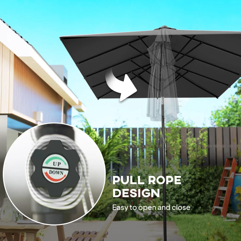 Double-Sided Patio Umbrella Parasol with Tilt, Adjustable Height, Vents and 12 Ribs, for Garden, Deck, Grey
