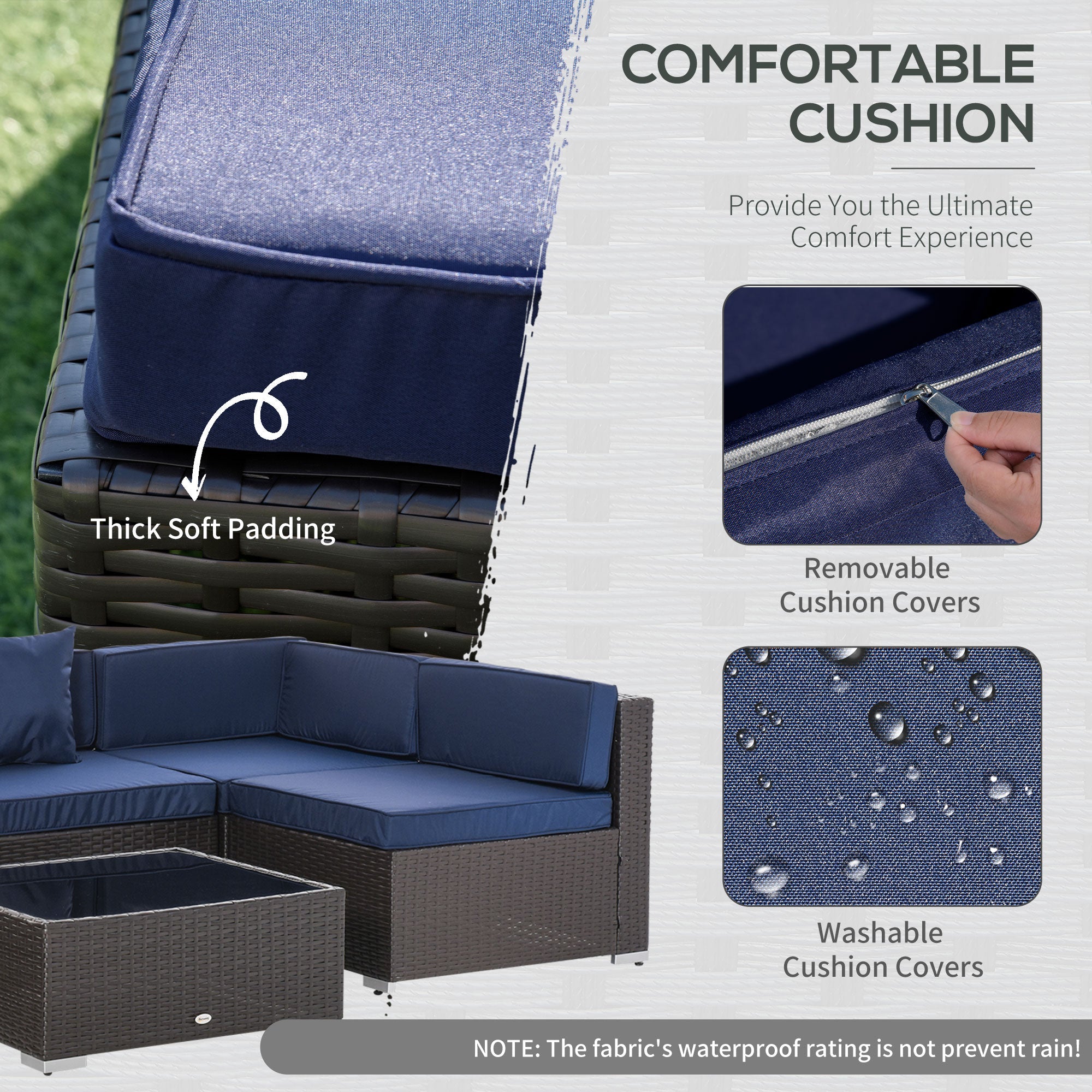 Outsunny Patio Dining Sets, 7-Piece Outdoor Sofa Set with Deep-Seat Cushions for All Weather Backyard Leisure, Navy Blue