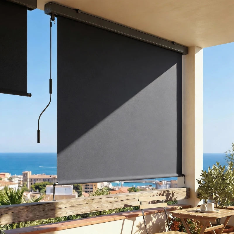 Cordless Roller Shade, Outdoor Blinds Cordless Roll Up Shade, UV Protection Waterproof, 98" L x 63" W, Dark Grey