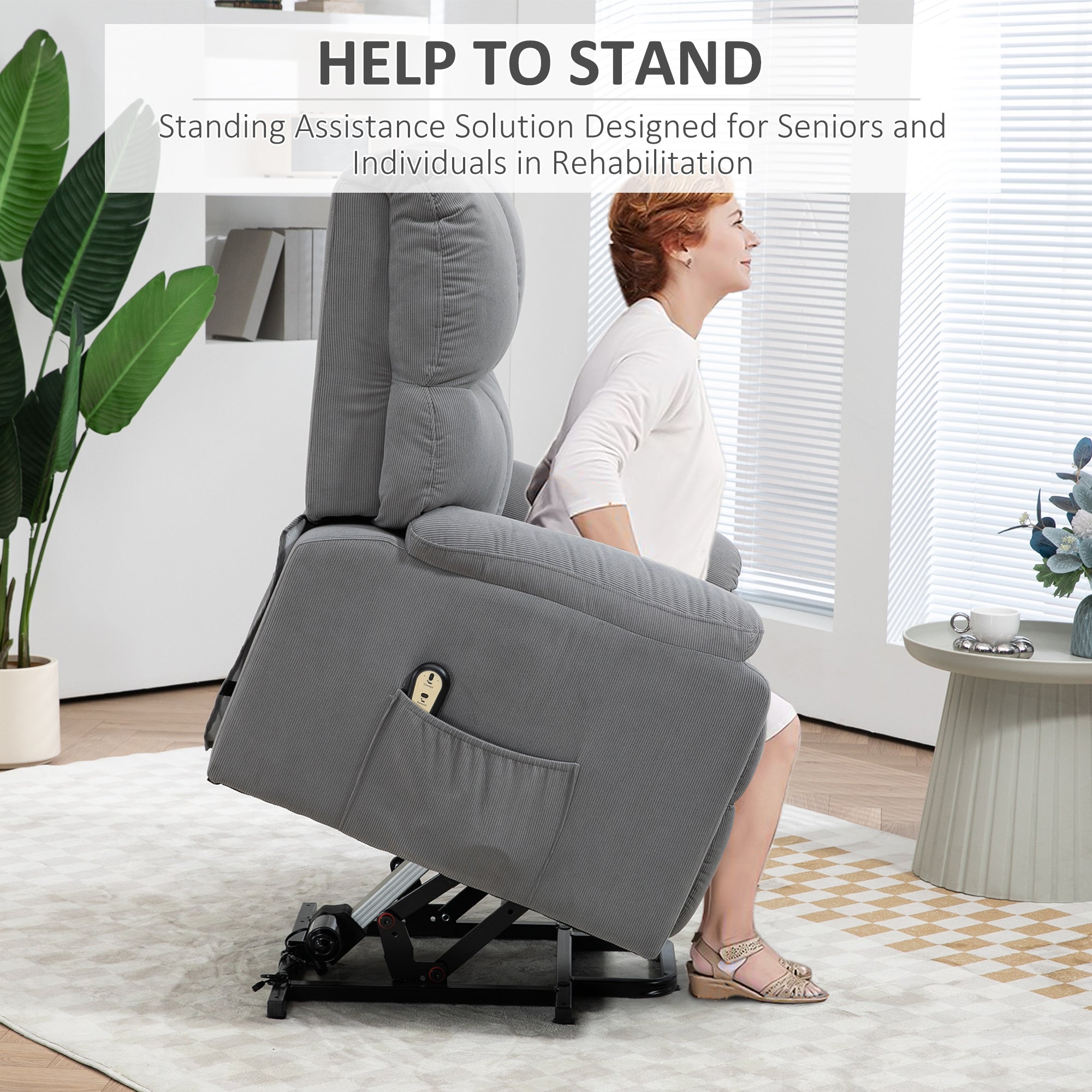 HOMCOM Electric Recliner Lift Chair for Elderly Fabric Upholstery Remote Control Side Storage Pockets Elegant Grey