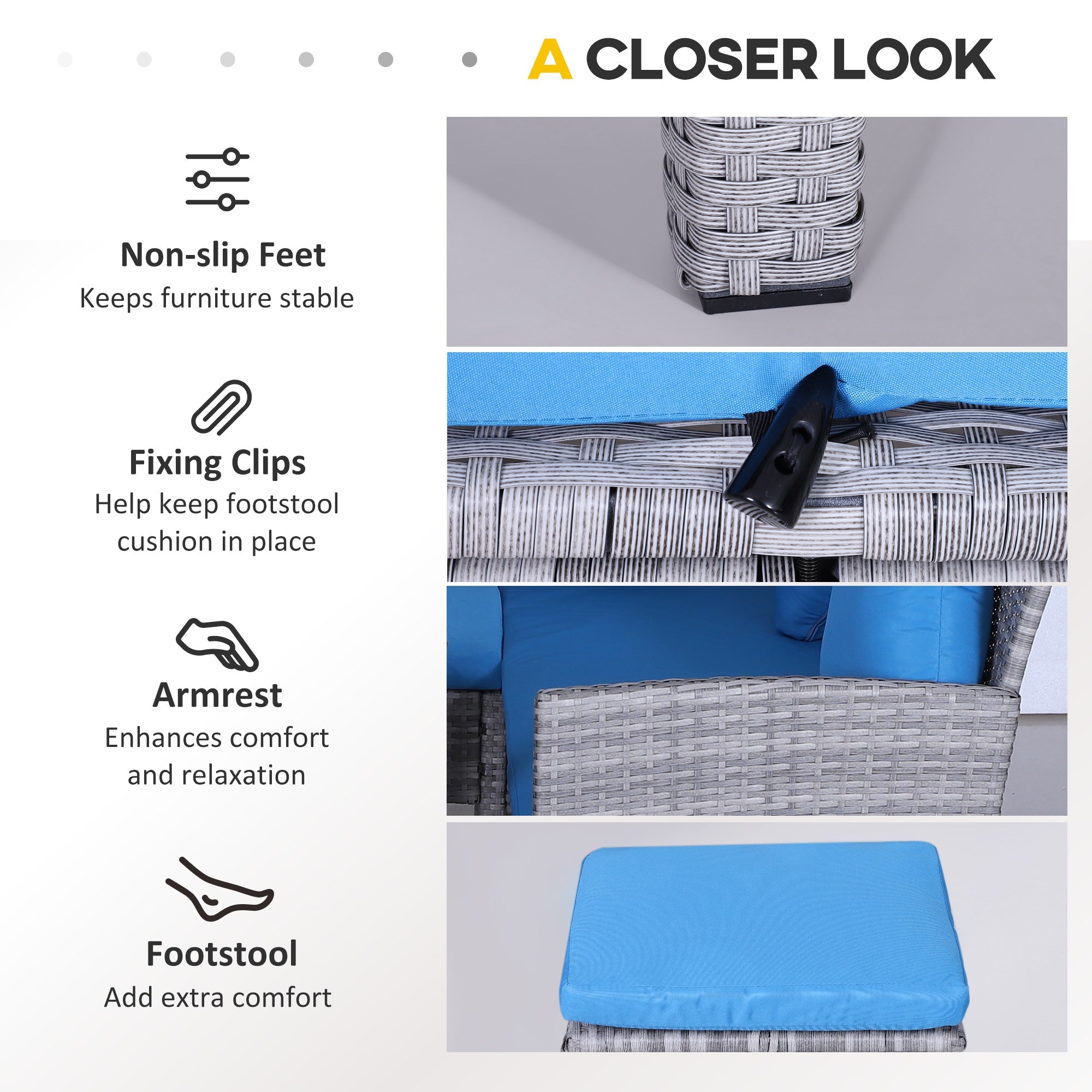 Outsunny 5-Piece Patio Dining Sets, Outdoor Furniture Sets PE Rattan Wicker Conversation Furniture Sets, Blue