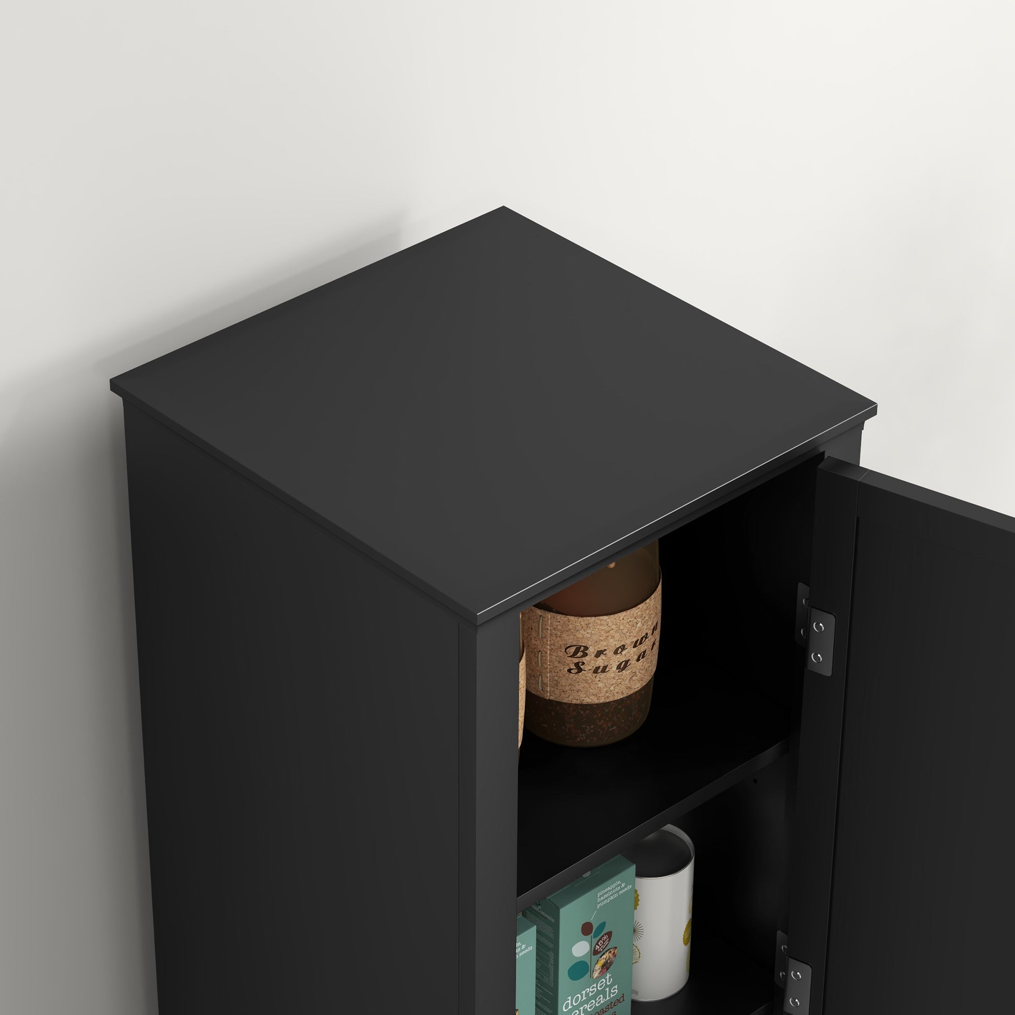 HOMCOM Black 48" Single Door Kitchen Pantry: Cabinet with 4-Tier Shelving and Adjustable Shelves