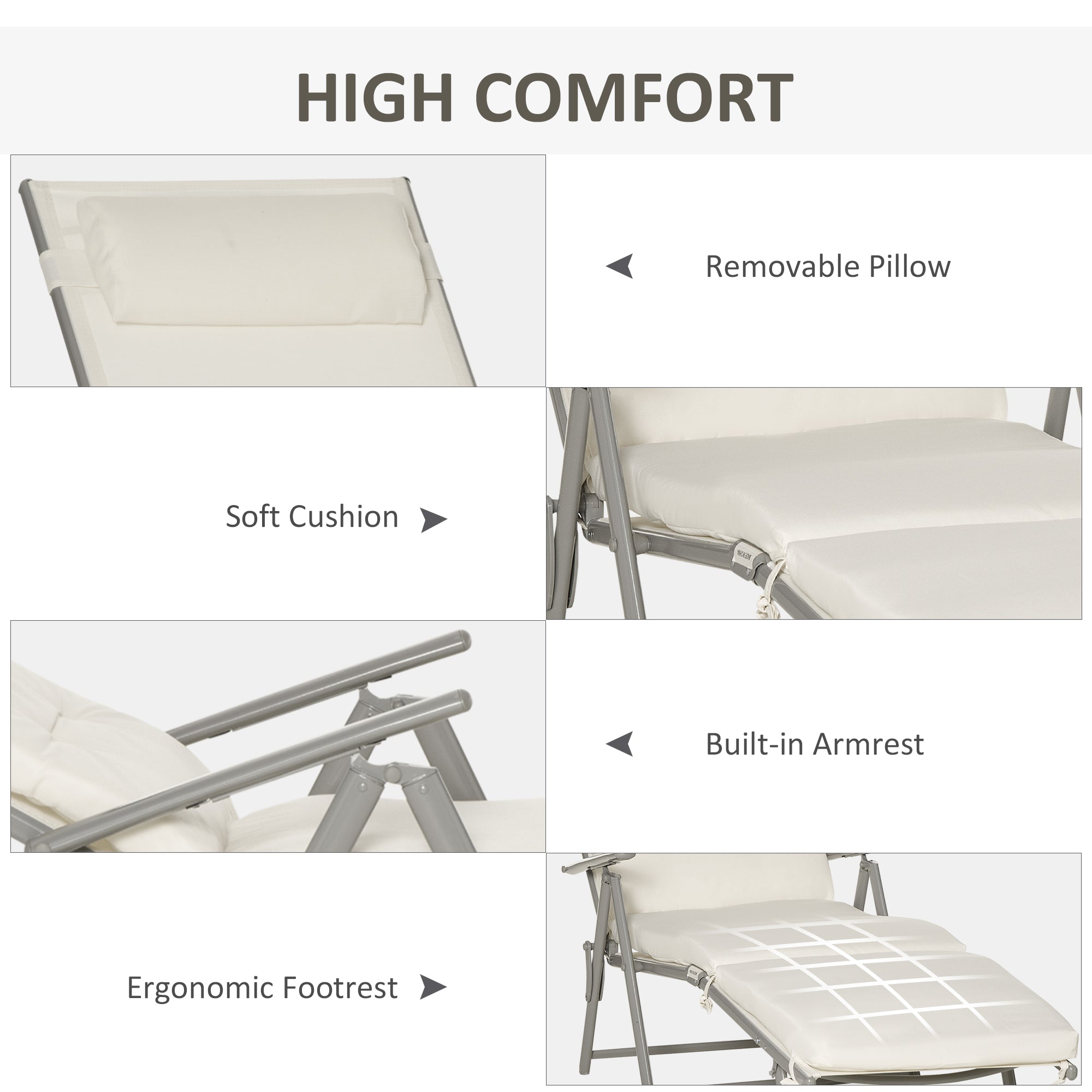 Outsunny Folding Chaise Lounge Outdoor Adjustable Recliner Chair Durable Cream White Comfort