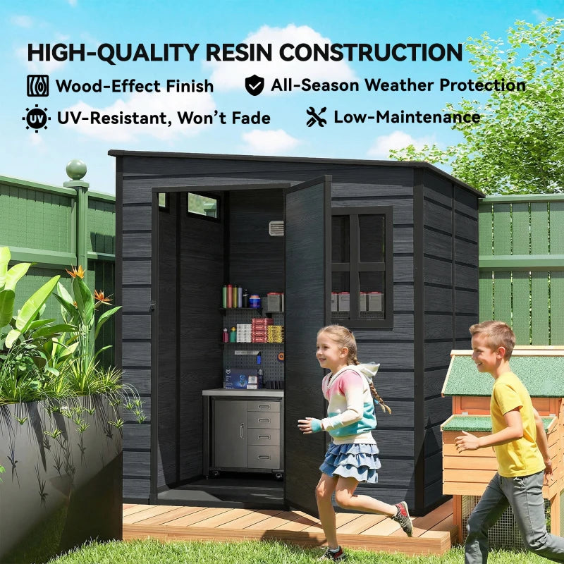 Outdoor Storage Shed with Lockable Door, Garden Shed with Vents and Windows for Backyard, Dark Grey