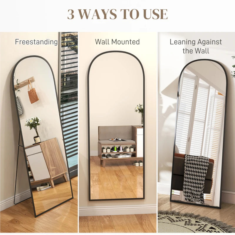 Arched Standing Mirror, 64" x 24" Full Length Mirror, Free Standing or Wall Mounted for Living Room, Bedroom, Black