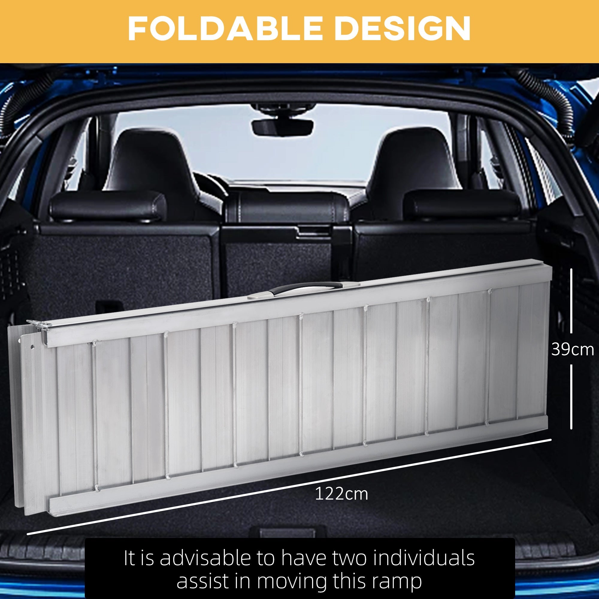 HOMCOM Portable Wheelchair Ramp 4ft Foldable Aluminum Scooter Access Ramp Easy Carry Handle Mobility Aid