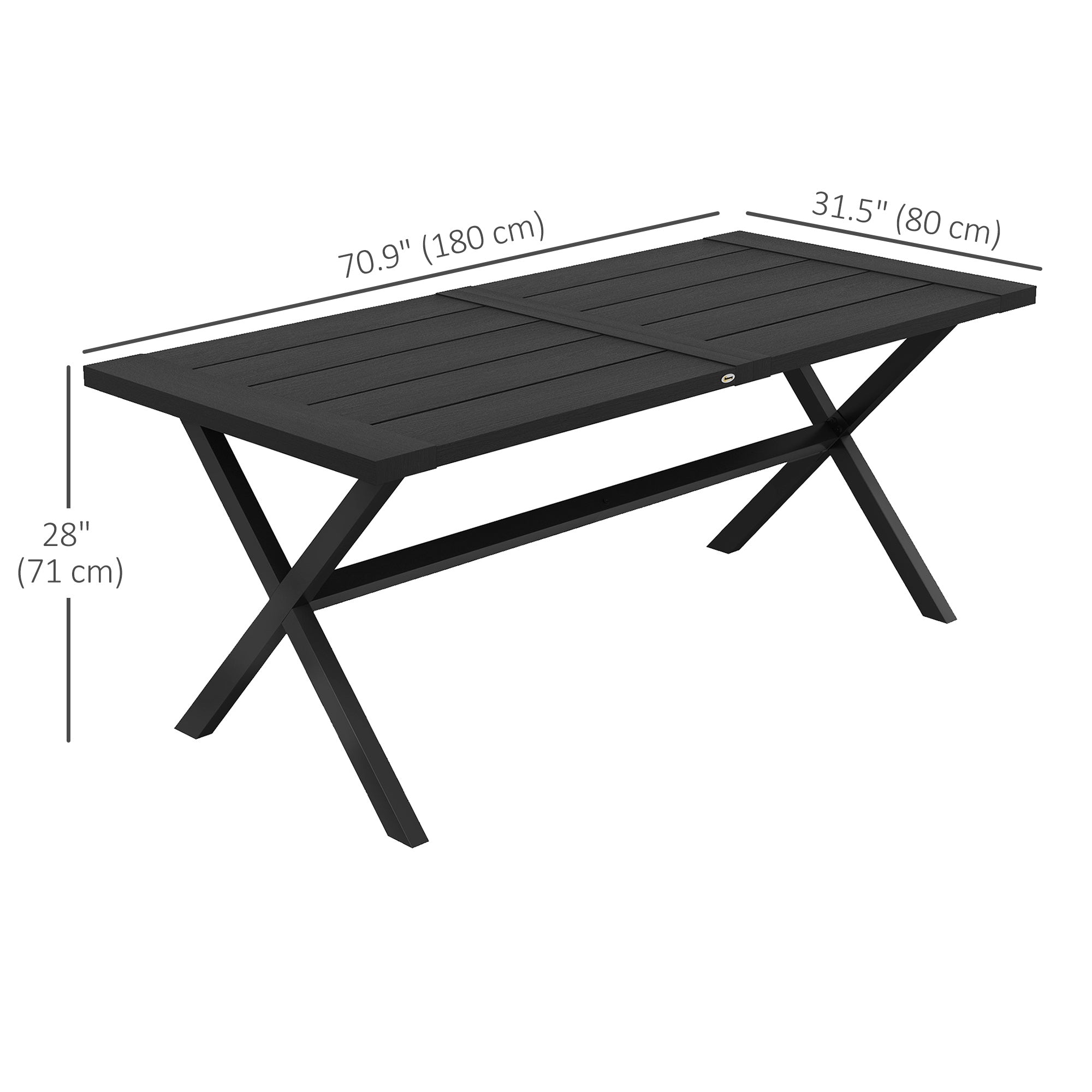 Outsunny 71" Outdoor Dining Table with X Shape Legs, Aluminium Frame Rectangular Darden Table for 4, for Backyard, Black