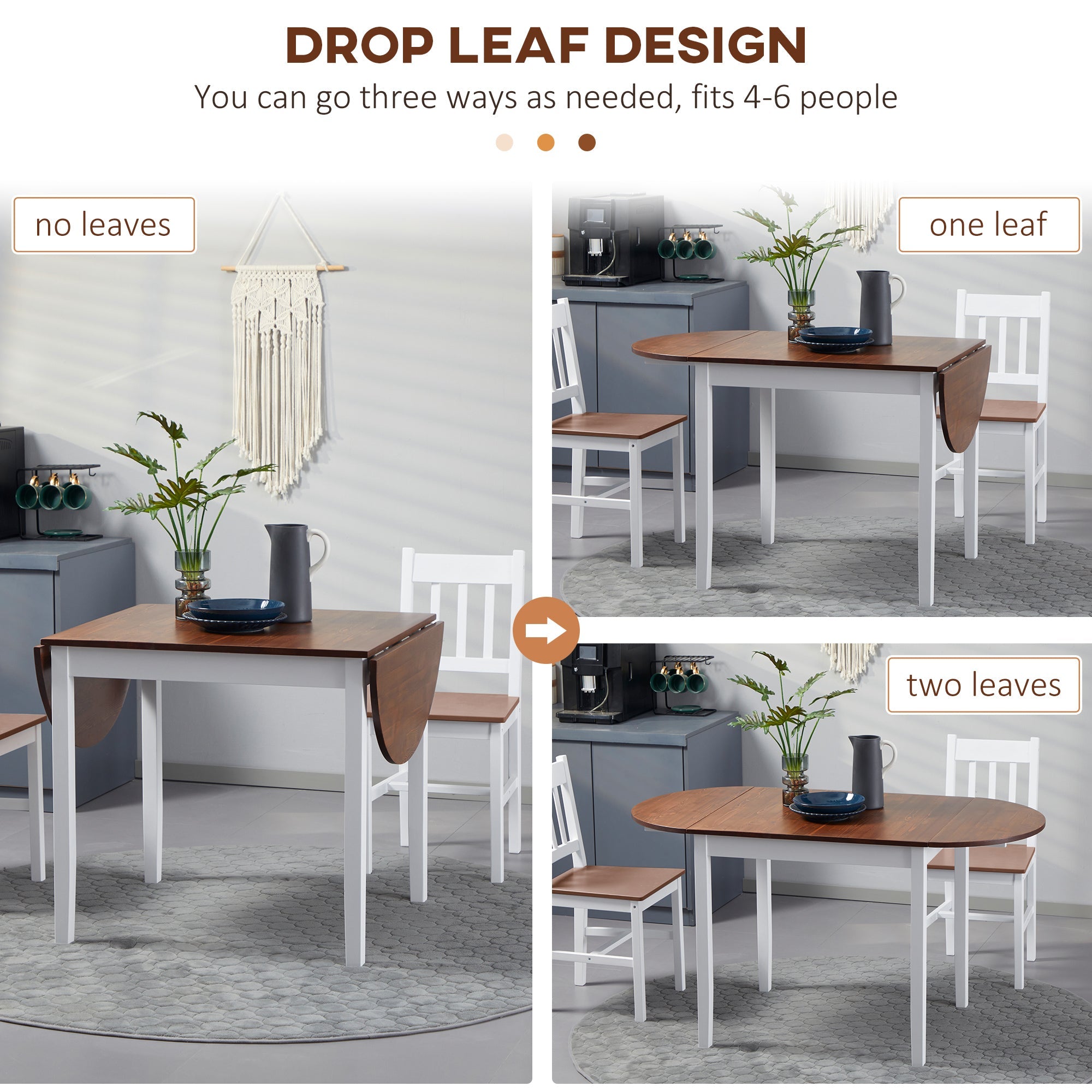 HOMCOM Versatile Solid Wood Kitchen Table Drop Leaf Folding Dining Table for Small Spaces Brown