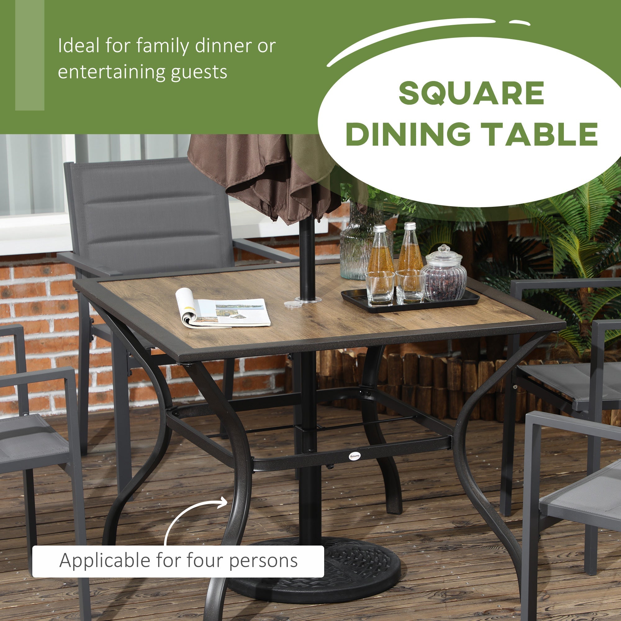 Outsunny Square Outdoor Dining Table for 4 with PC Board Top Patio Table for Backyard Poolside Garden Mixed Brown