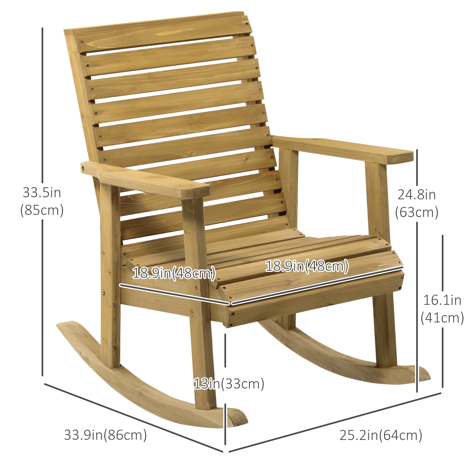 Outsunny Traditional Wooden Rocking Chair Slatted Porch Rocker with Armrest Light Brown