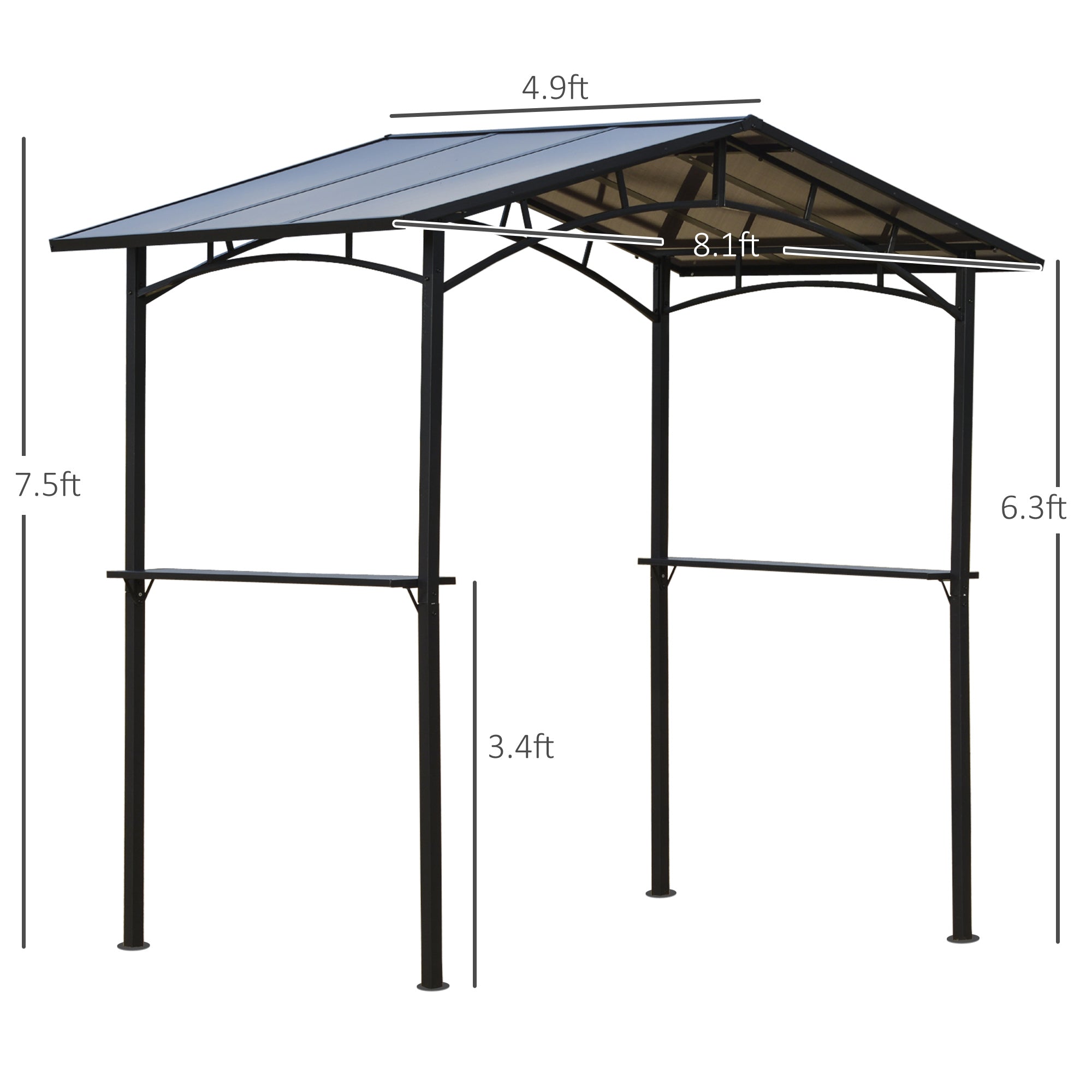 Outsunny 8x5ft Aluminum Hardtop BBQ Gazebo Outdoor Grill Canopy Side Shelves Patio Backyard Shelter Sunshade Roof