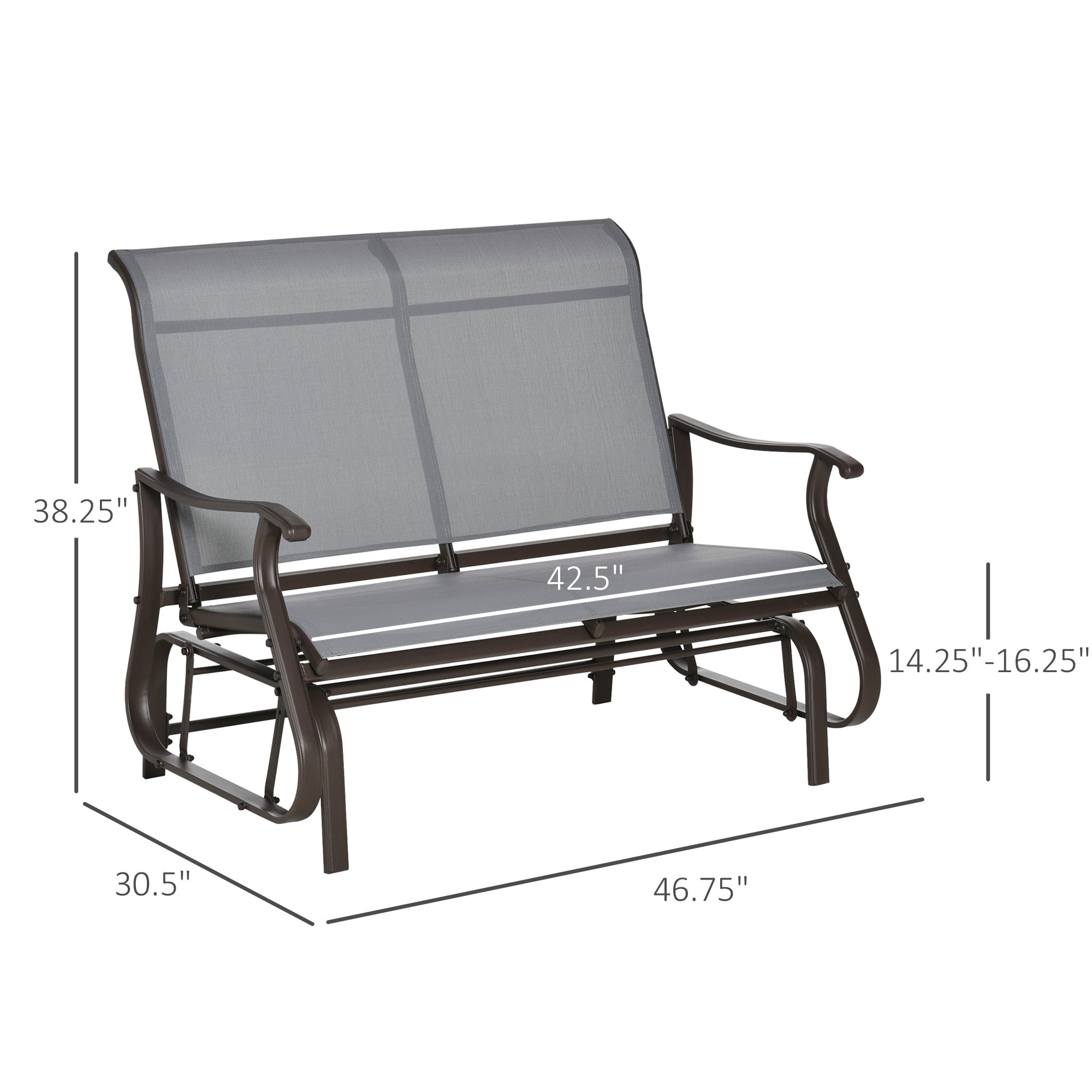 Outsunny Patio Glider Rocking Chair Double Seat Outdoor Light Grey Steel Frame Mesh Backrest Garden Furniture