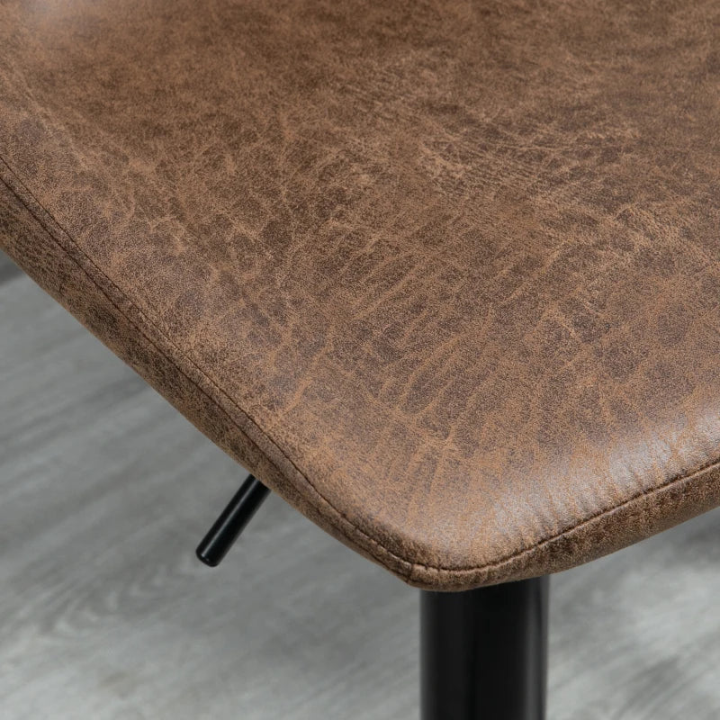 Adjustable Bar Stools Set of 2, Leathaire Swivel Barstools with Back and Footrest, Upholstered Bar Chairs for Kitchen, Dining Room, Home Pub, Brown