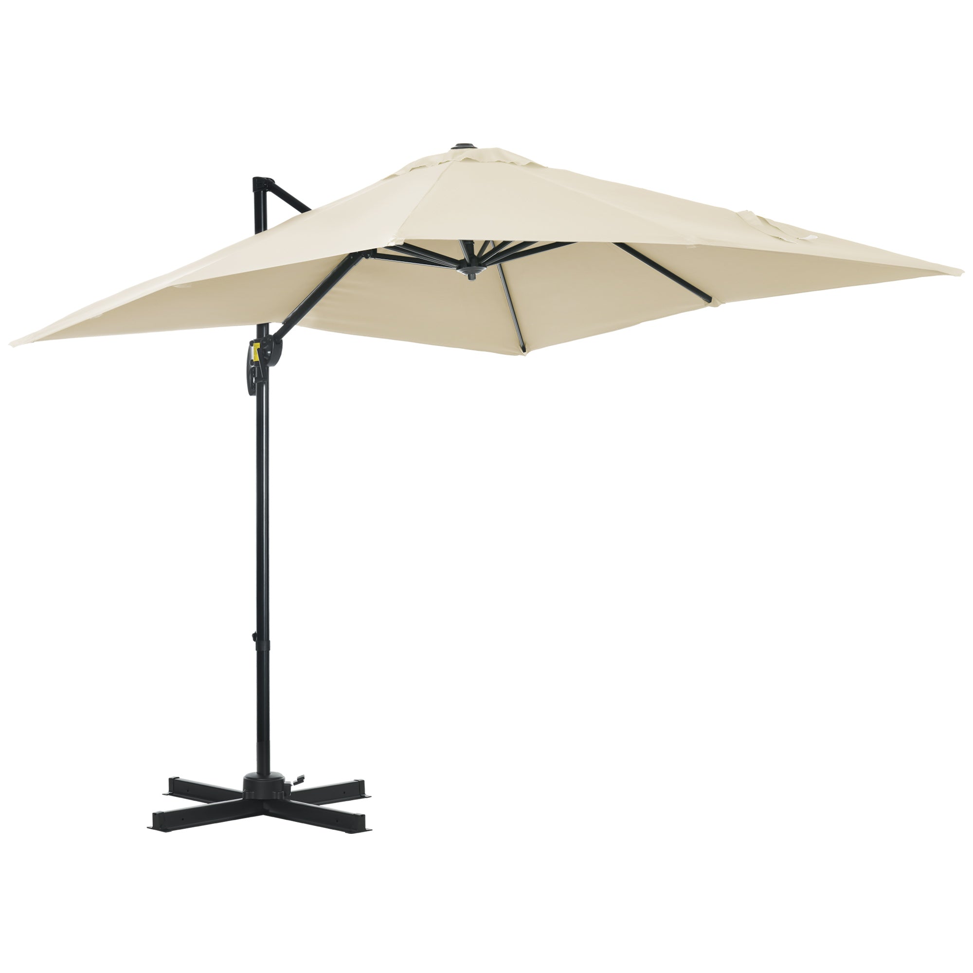Outsunny Square Patio Hanging Offset Umbrella 8' x 8' Aluminum Cantilever Crank Market Parasol 360° Rotation Cross Base Cream White