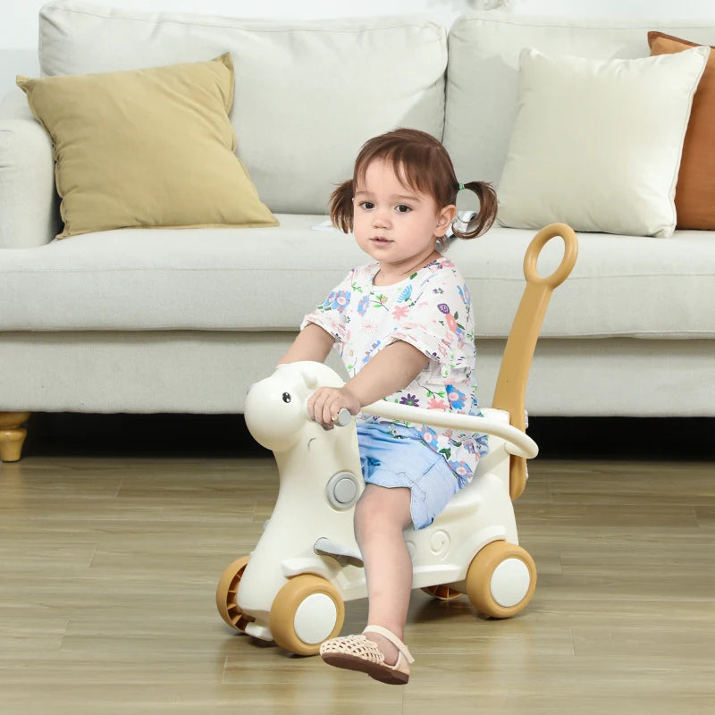 Qaba 5 in 1 Rocking Horse for Toddlers 1-6 Years with Balance Board, Push Handle, 4 Smooth Wheels, Brown