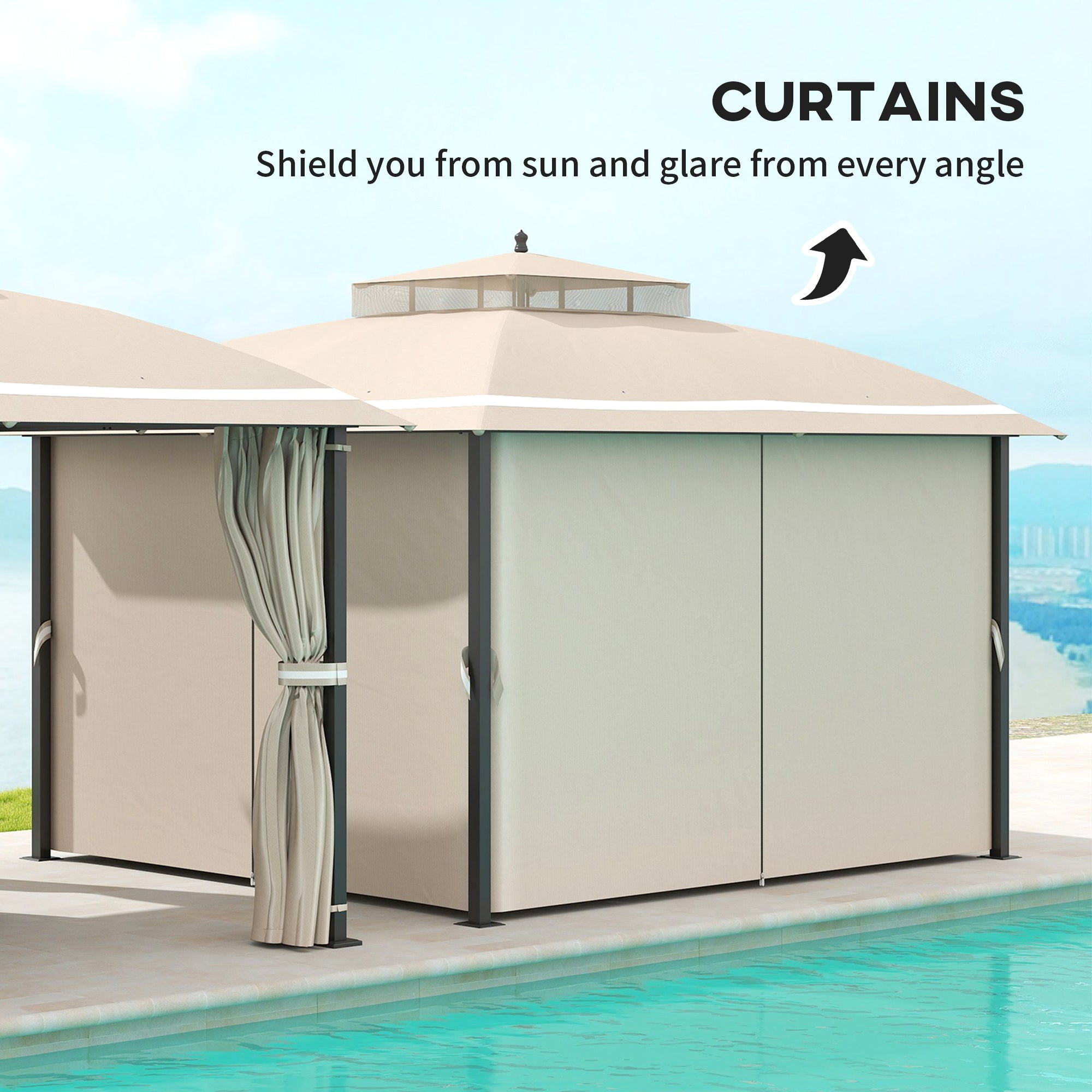 Outsunny 10' x 12' Outdoor Gazebo, Double Roof Patio Gazebo Canopy with Netting and Curtains for Garden, Lawn, Backyard, Deck