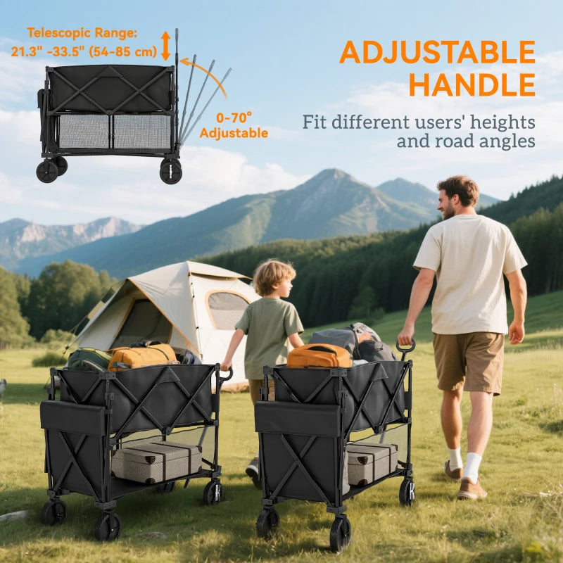 Double Decker Folding Wagon Cart, 450LBS & 350L Capacity Collapsible Garden Cart for Camping Sports Shopping and Beach
