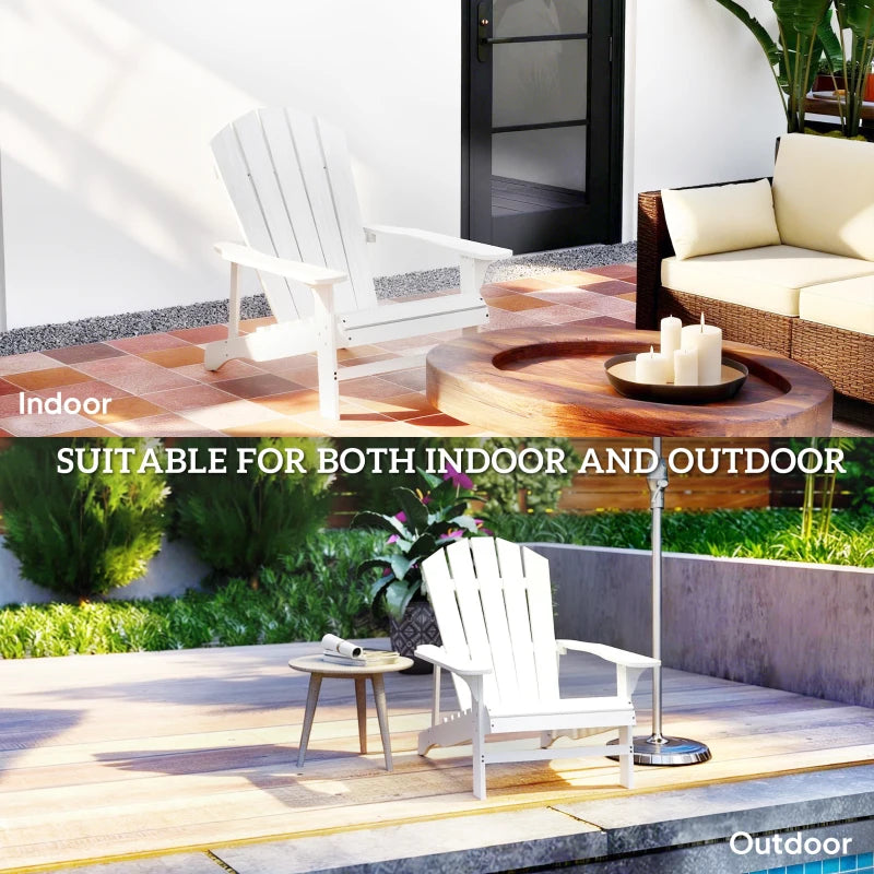 Wood Adirondack Chair, Outdoor Patio Muskoka Chair with Slatted Design for Deck, Garden, Backyard, Fire Pit, White