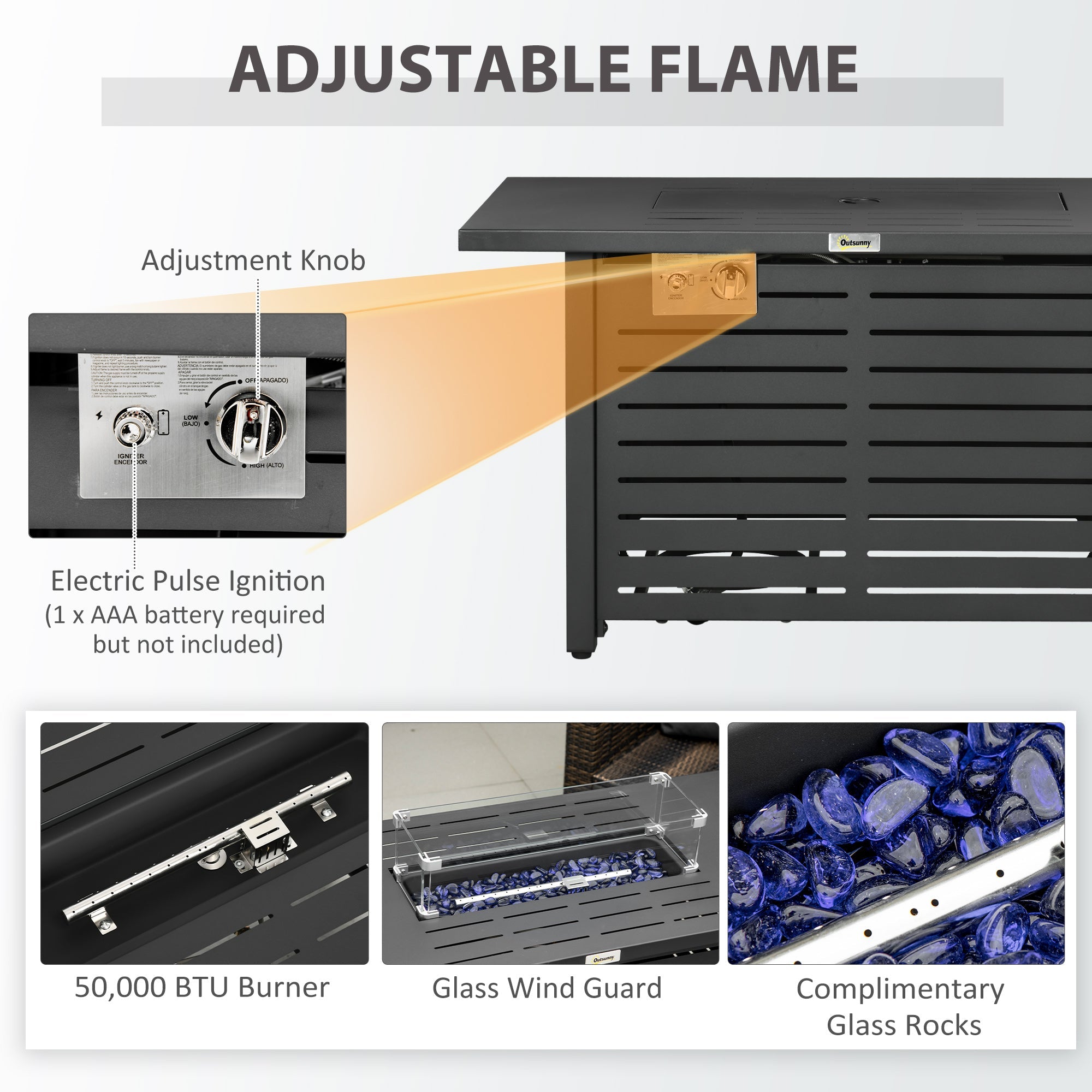 Outsunny Propane Gas Fire Pit Table with 31.5" Steel Tabletop, 50,000 BTU Pulse Ignition Fire Table
