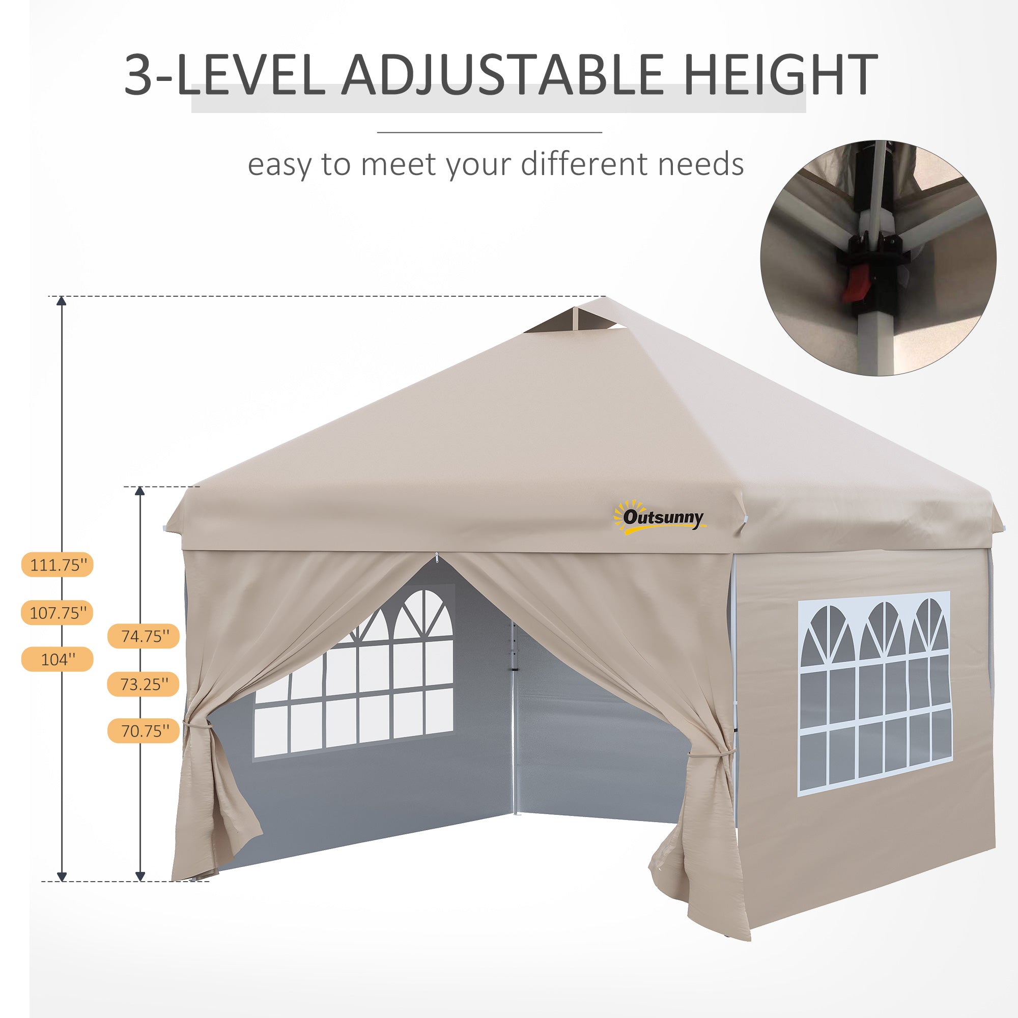 Outsunny 10' x 10' Pop Up Canopy Tent, Instant Shelter Tent with Sidewalls, Windows, Roller Bag and Sand Bags for Garden, Patio, Beige