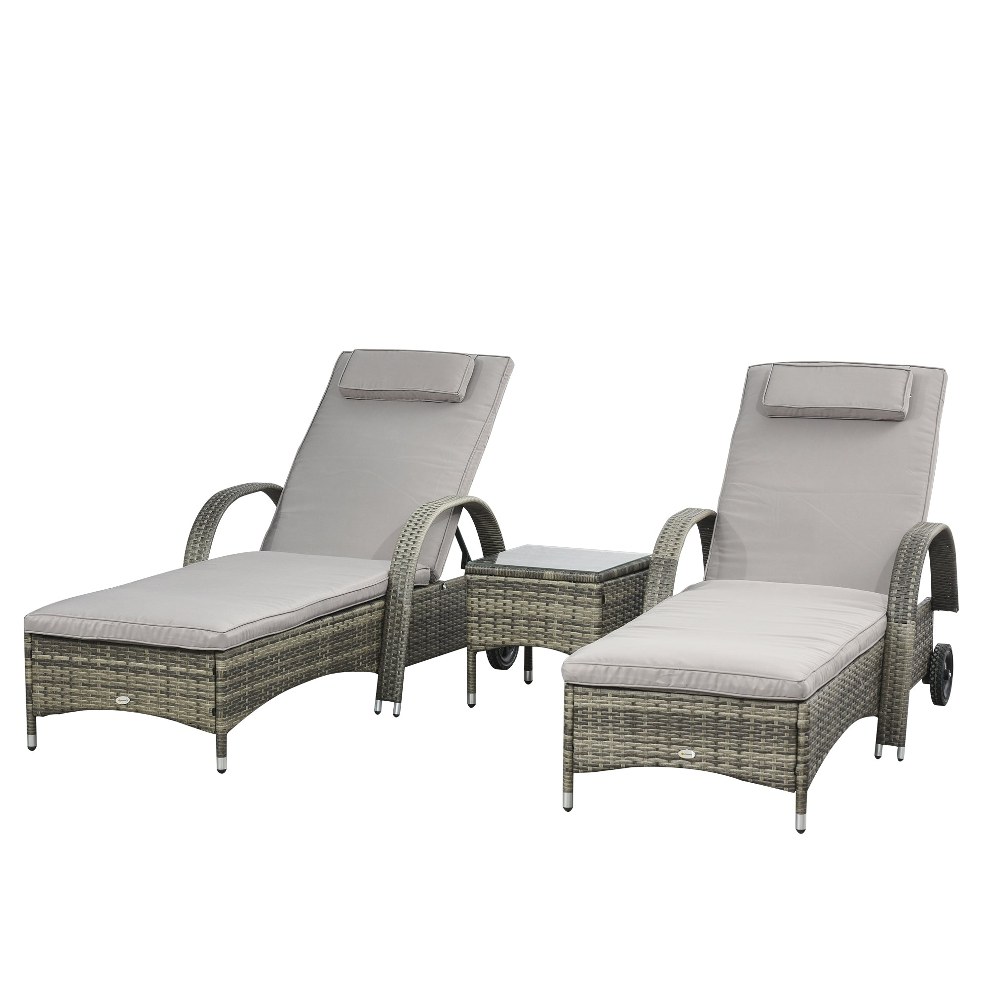 Outsunny Wicker Relaxation: Padded PE Rattan Chaise Lounge Set, 5-Level Reclining with Headrest, Grey Comfort