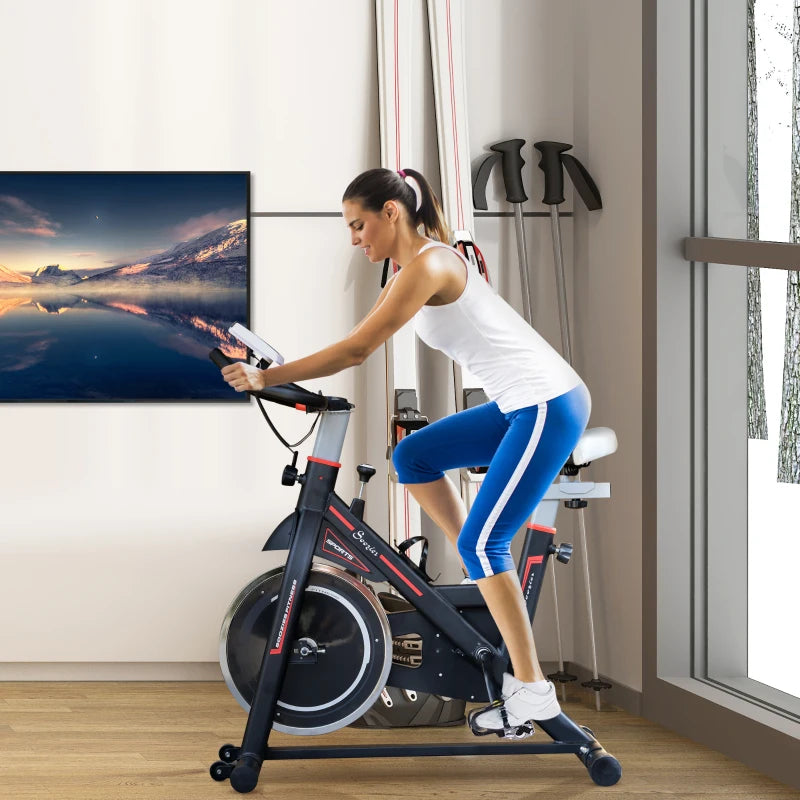 Soozier Upright Stationary Exercise Bike, Cardio Workout Training Bicycle w/ Adjustable Resistance LCD Monitor, Black