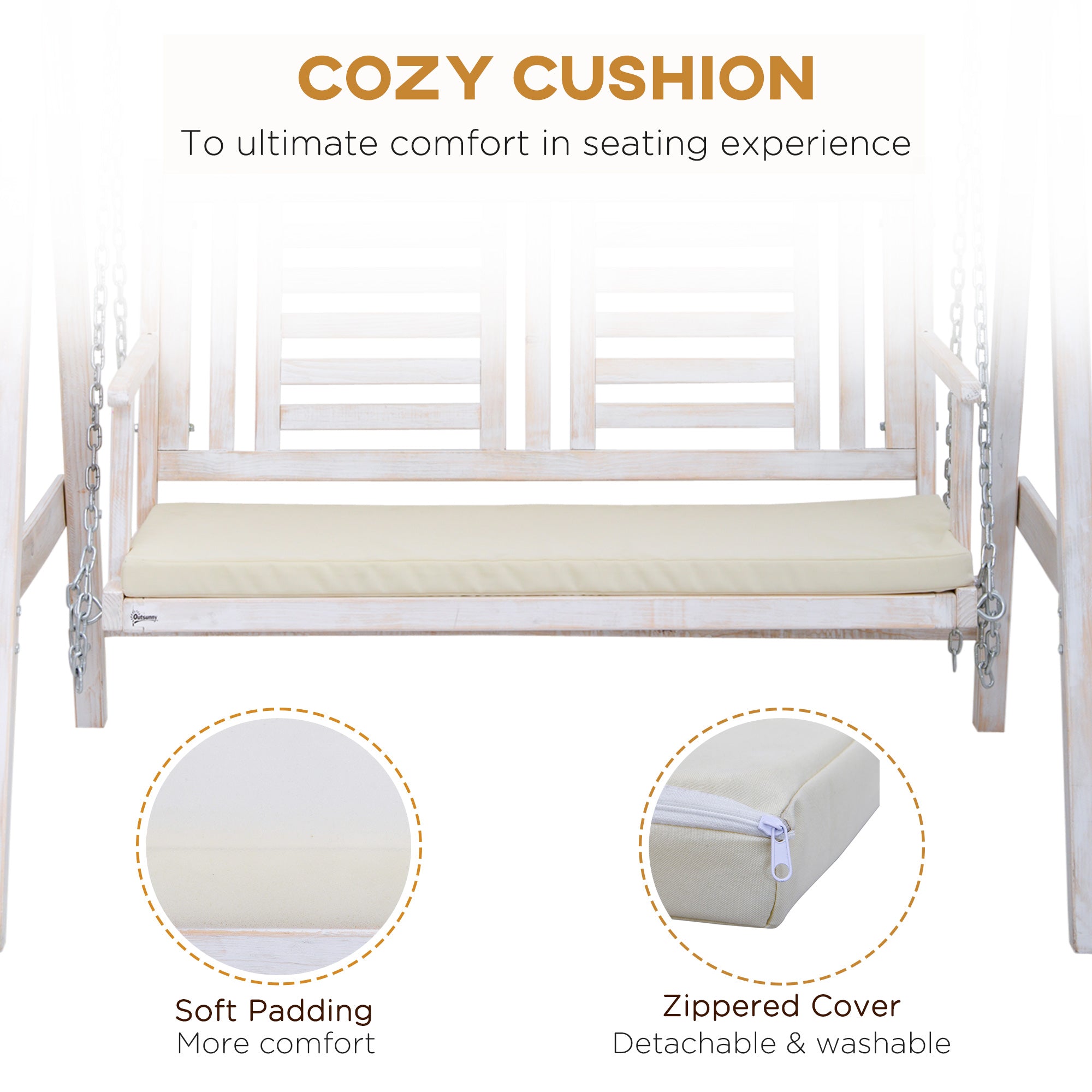 Outsunny Porch Perfection: 2-Seater Swing with Stand, Canopy, Cushion, Outdoor Wooden Swing Chair Bench