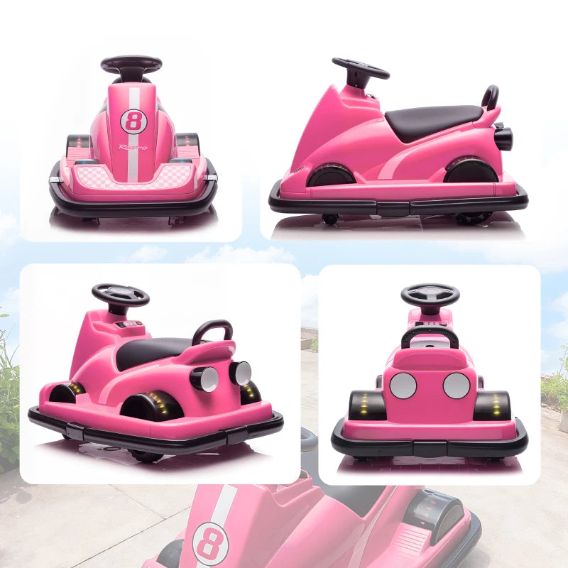 Qaba Bumper Car for Kids, 6V Battery Powered Bumping Car with 360 Degree Spin, Dual Motors, Music, for 3-8 Years, Pink