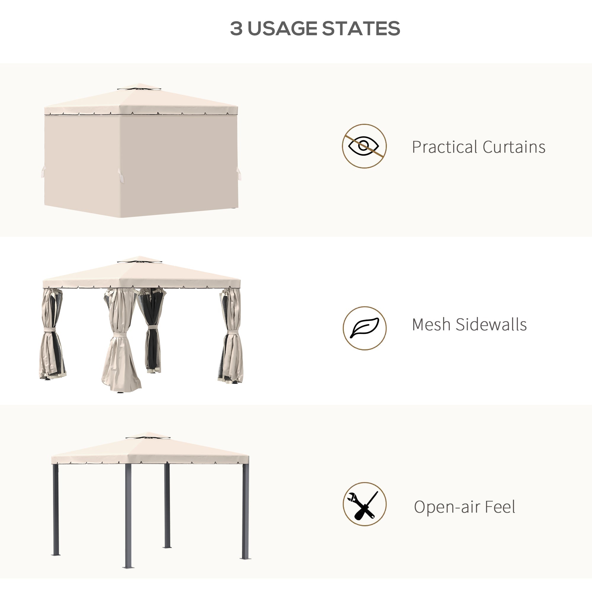 Outsunny 10' x 10' Outdoor Patio Gazebo Double Soft-top Garden Shelter Tent with Polyester Curtains, & Mesh Screen Drapes, Cream