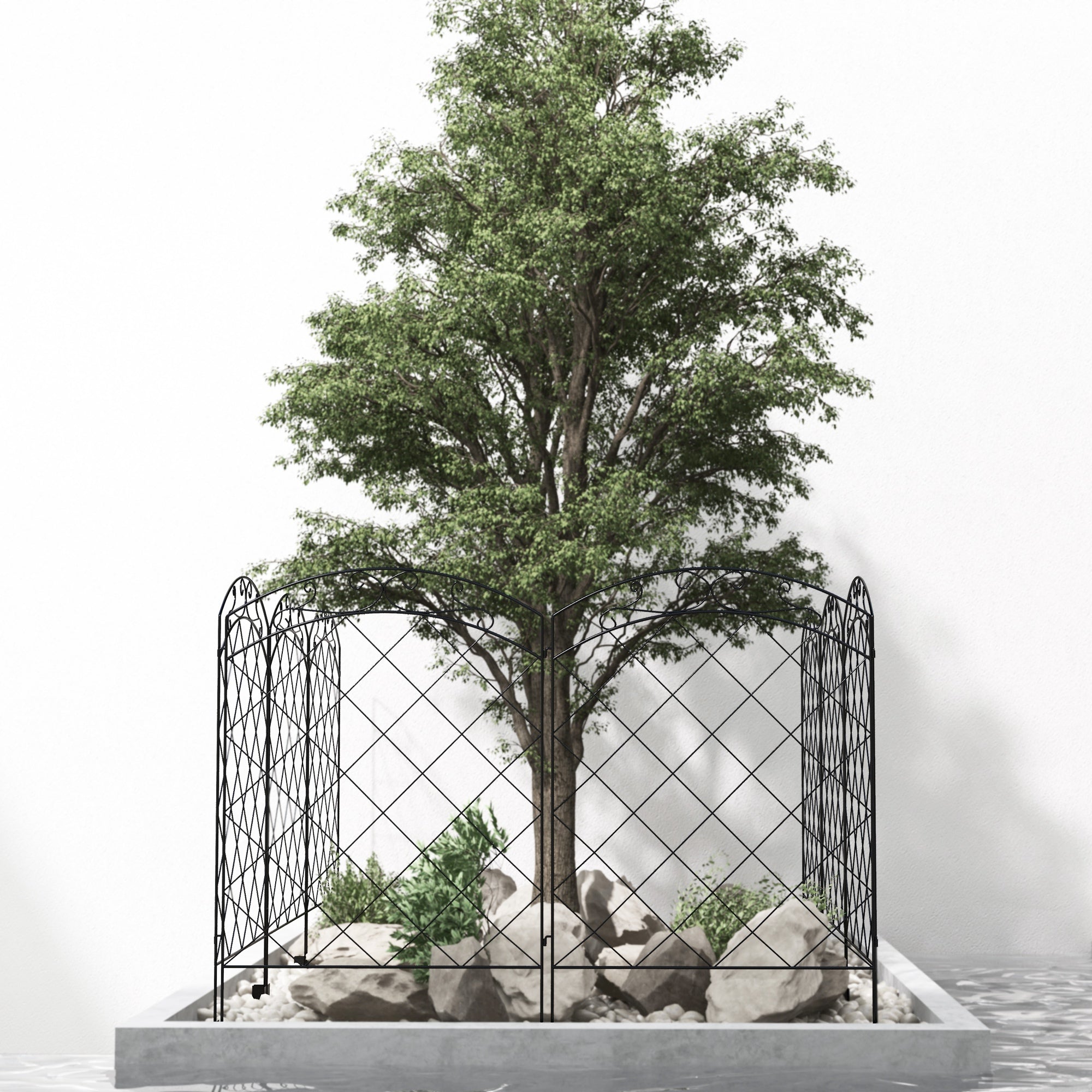 Outsunny 4 Pack Garden Fencing for Yard, Decorative Fence Panels as Animal Barrier and Flower Edging, Circle, Black