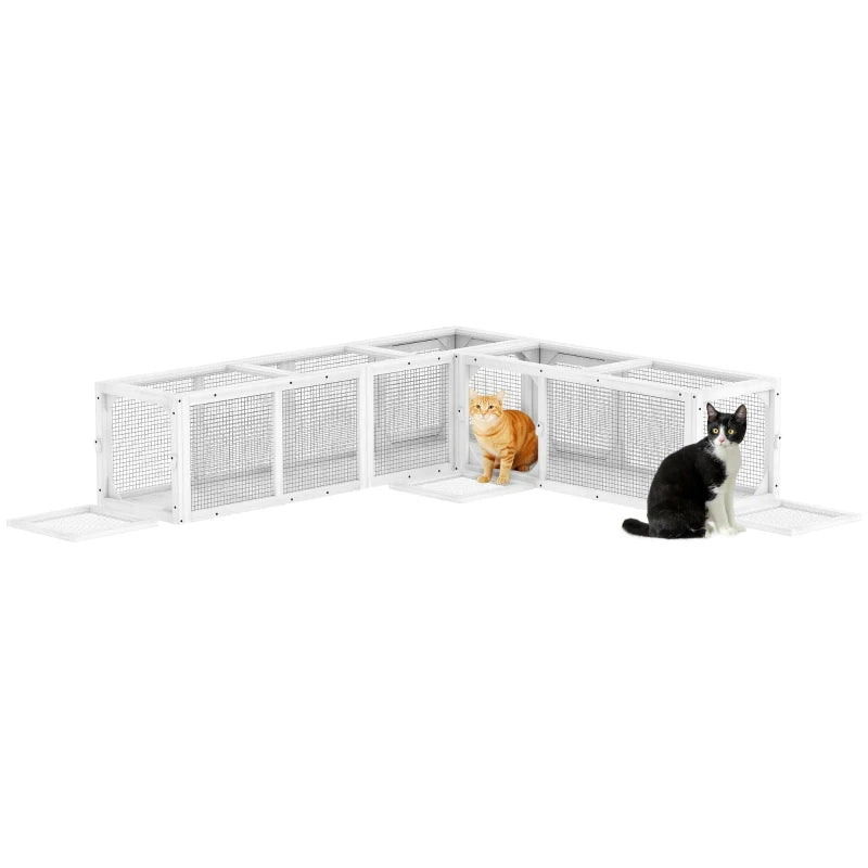 Cat Tunnel, Outdoor Cat Enclosure with Combinable Design, 8 Doors, 98" Kitty Toys for House, Window, Cage, White