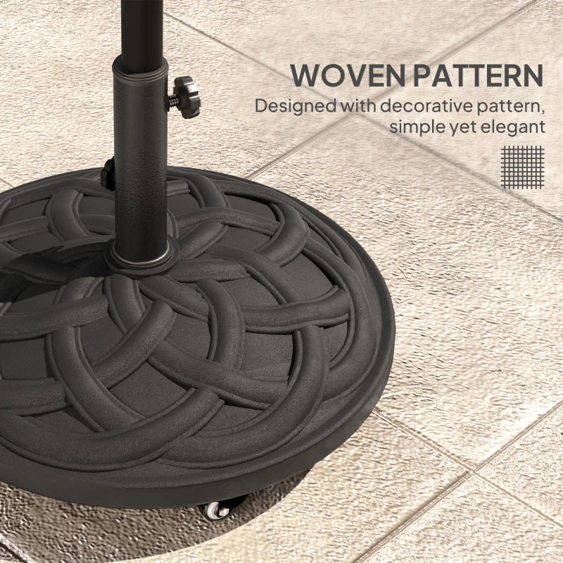 Round Patio Umbrella Base with Wheels, 44 lbs Resin Umbrella Stand Base, 1.3"/1.5"/1.9" Umbrella Poles Black
