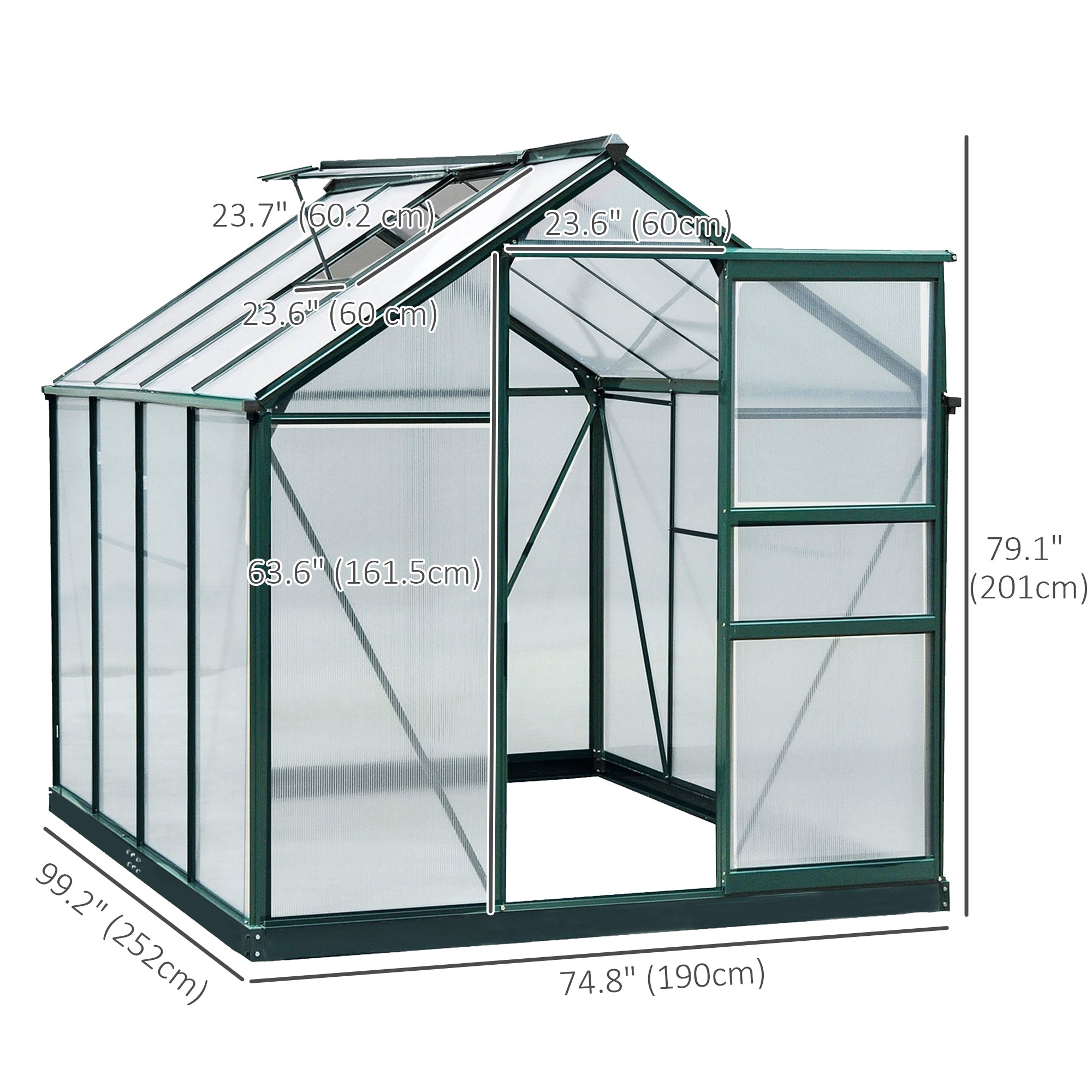 Outsunny 6.2' x 8.3' x 6.6' Clear Polycarbonate Greenhouse, Large Walk-In Green House Garden w/ Grow Galvanized & Base Aluminium Frame