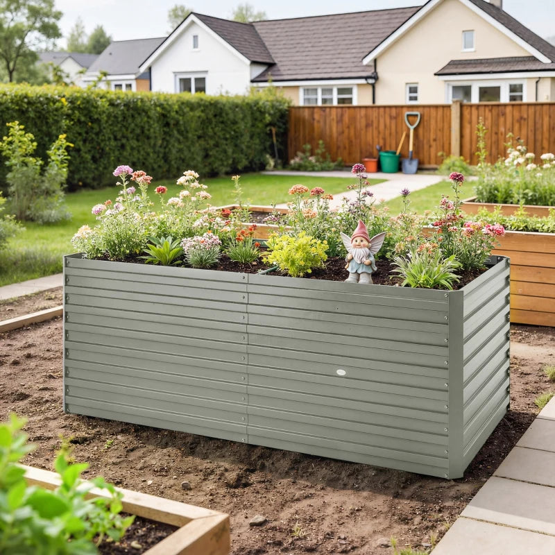 5' x 3' x 2' Raised Garden Bed, Galvanized Planter Box for Growing Flowers, Herbs and Vegetables, Light Grey