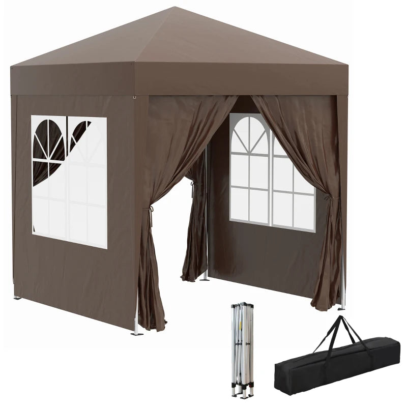 6.6'x6.6' Pop Up Canopy Tent with Sidewalls, Instant Sun Shelter Camping Gazebo with Carry Bag, Coffee