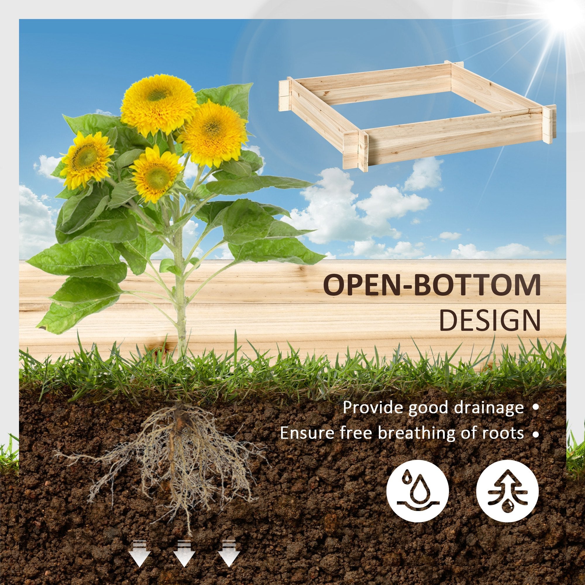 Outsunny Screwless Raised Garden Bed: 39"x39" Wooden Easy DIY Planter Box for Veggies, Flowers & Herbs