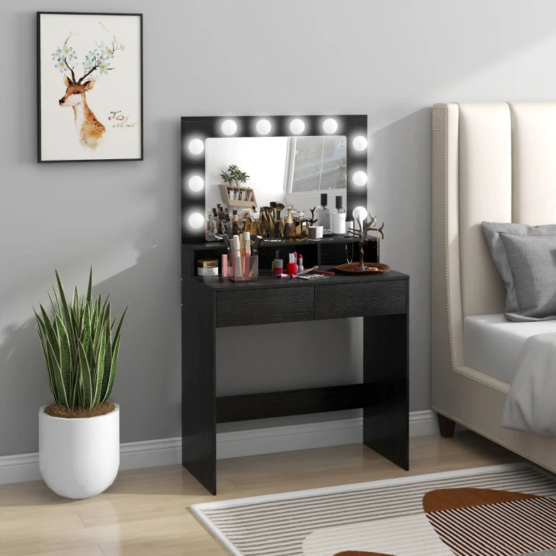 Vanity Table, Makeup Dressing Table with LED Lighting Mirror, Drawers, for Bedroom, Black