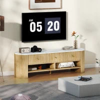 TV Stand, Modern TV Table with Marble-Effect Top, 3 Drawers and 2 Open Shelves for 32-65 Inch Television, Natural
