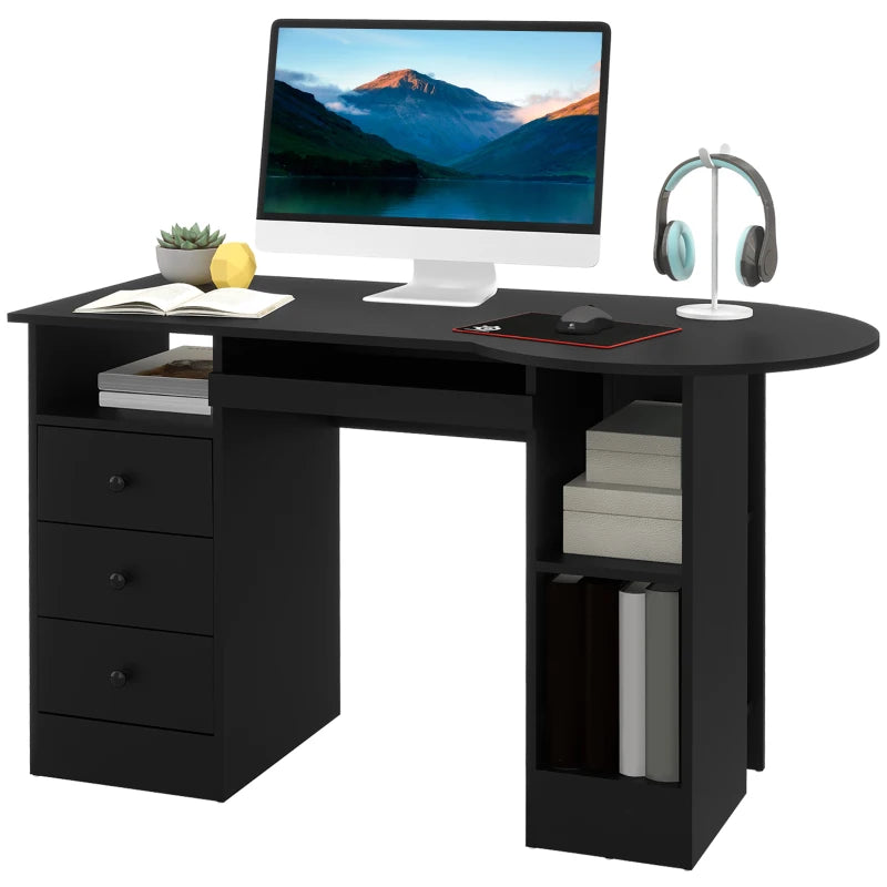 Computer Desk with Storage, Home Office Laptop Table with Shelves and Drawers, Modern Workstation Desk with Keyboard Tray for Study, Living Room, Black
