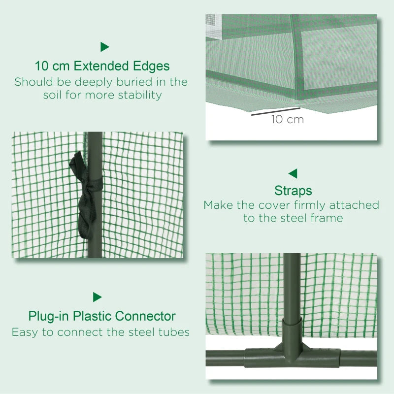 Portable Mini Greenhouse, Tunnel Growing Tent with 5 Mesh Windows and Steel Frame, 7' x 3' x 2', Green