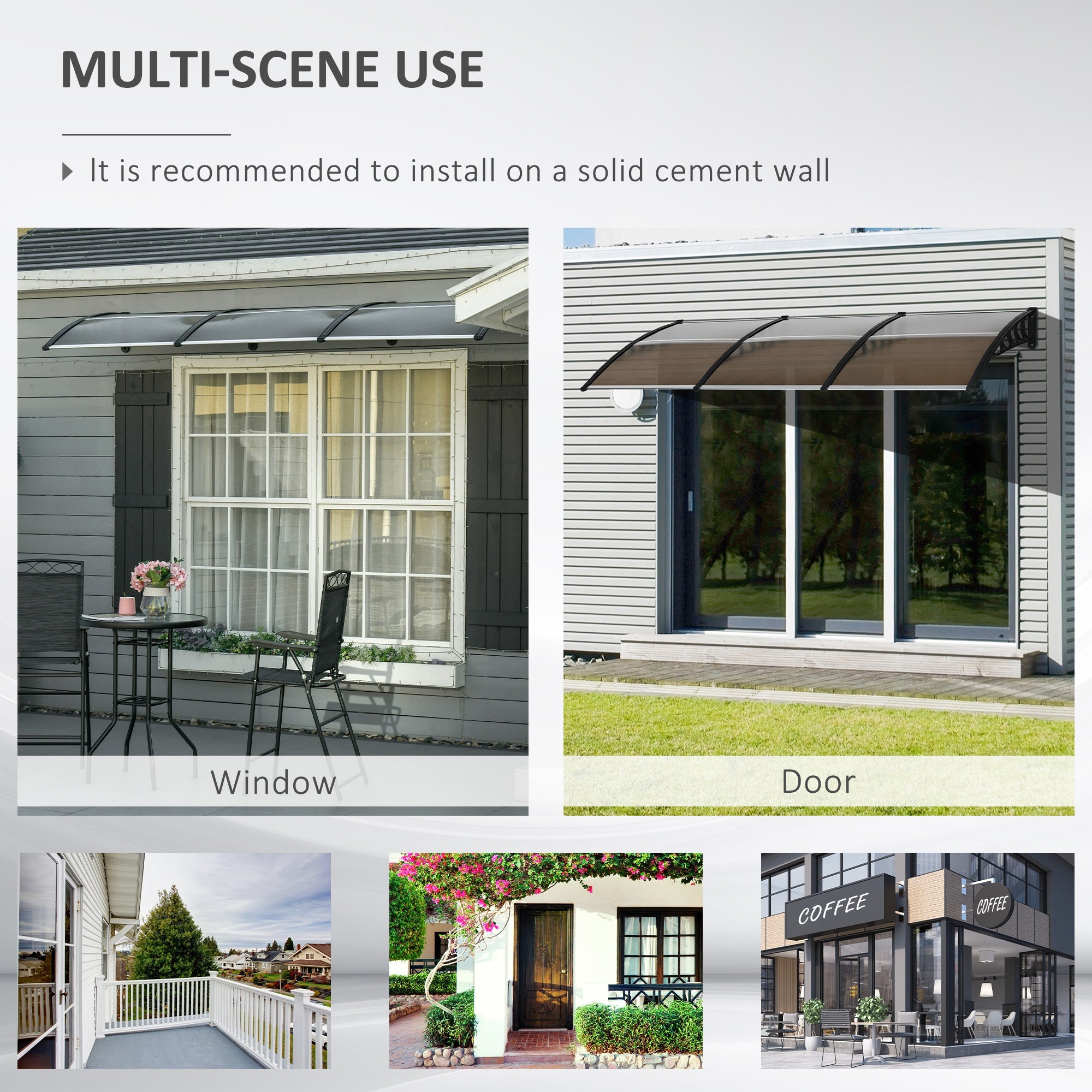 Outsunny UV Protection Awning: 119.3"x37.8" Polycarbonate Front Door Patio Shade Canopy for Outdoor Coverage, Brown