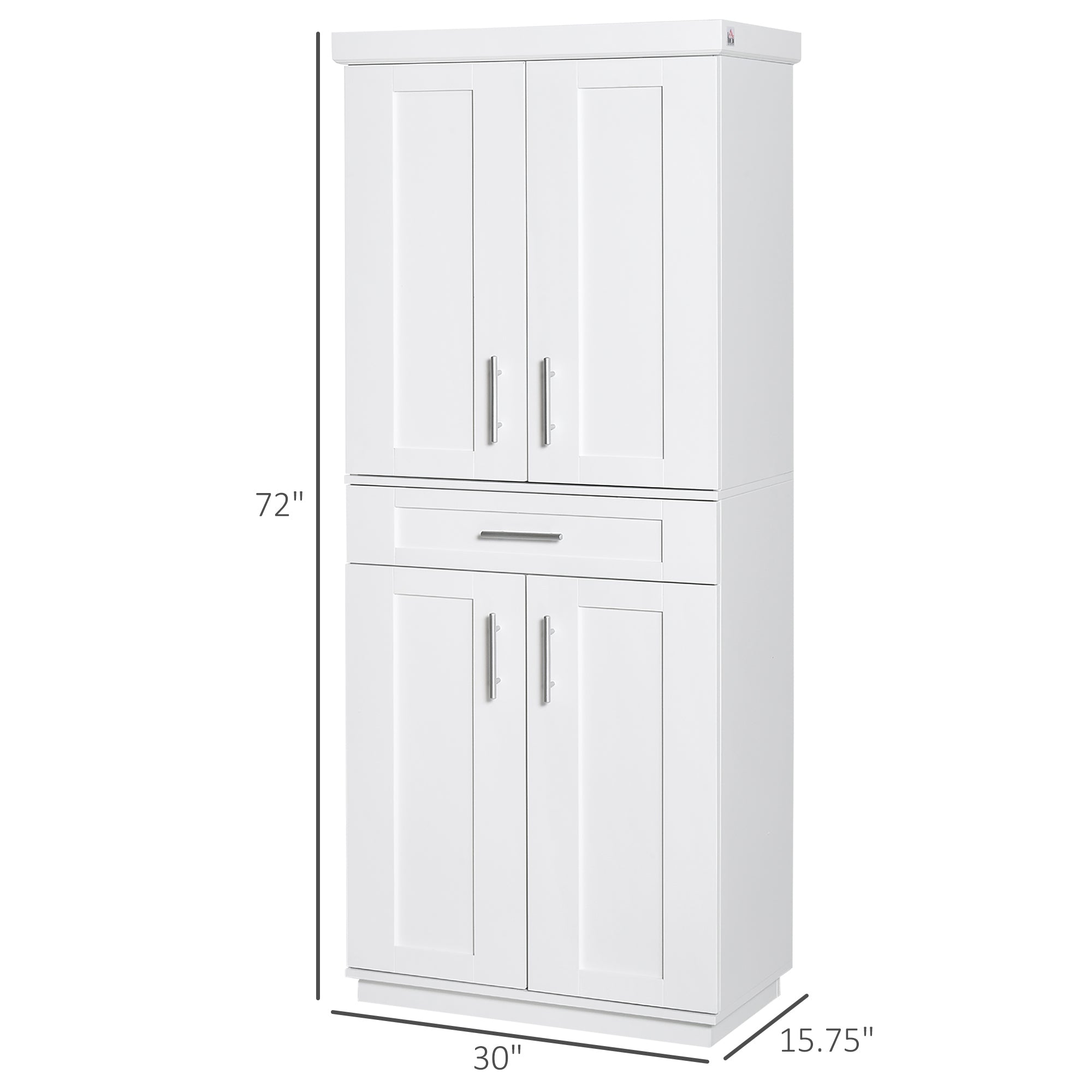 HOMCOM White Modern Pantry Cabinet: Freestanding Kitchen Cupboard with Doors, Shelves and Adjustable Shelving