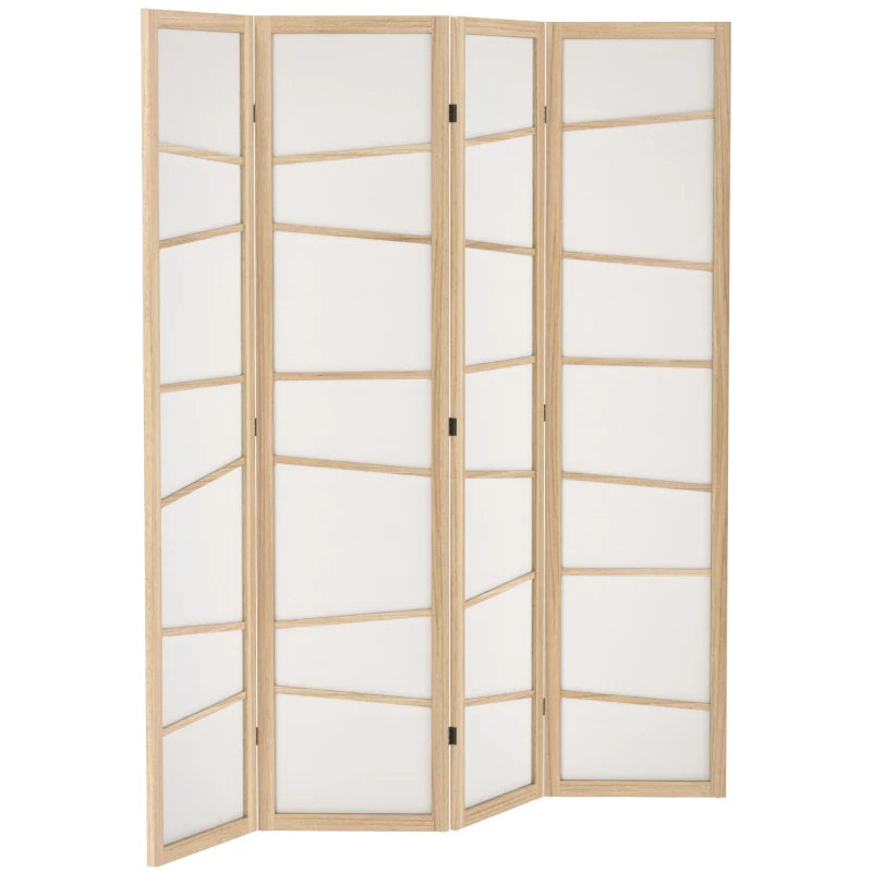 66.9" Folding Room Divider, 4 Panel Wall Partition with Wood Frame for Bedroom, Home Office, Natural Wood