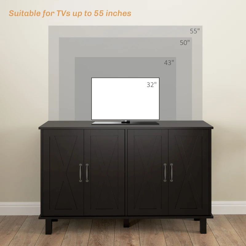 Kitchen Sideboard Cabinet with 4 Barn Doors and 2 Adjustable Shelves, Buffet Table for Living Room, Hallway, Black