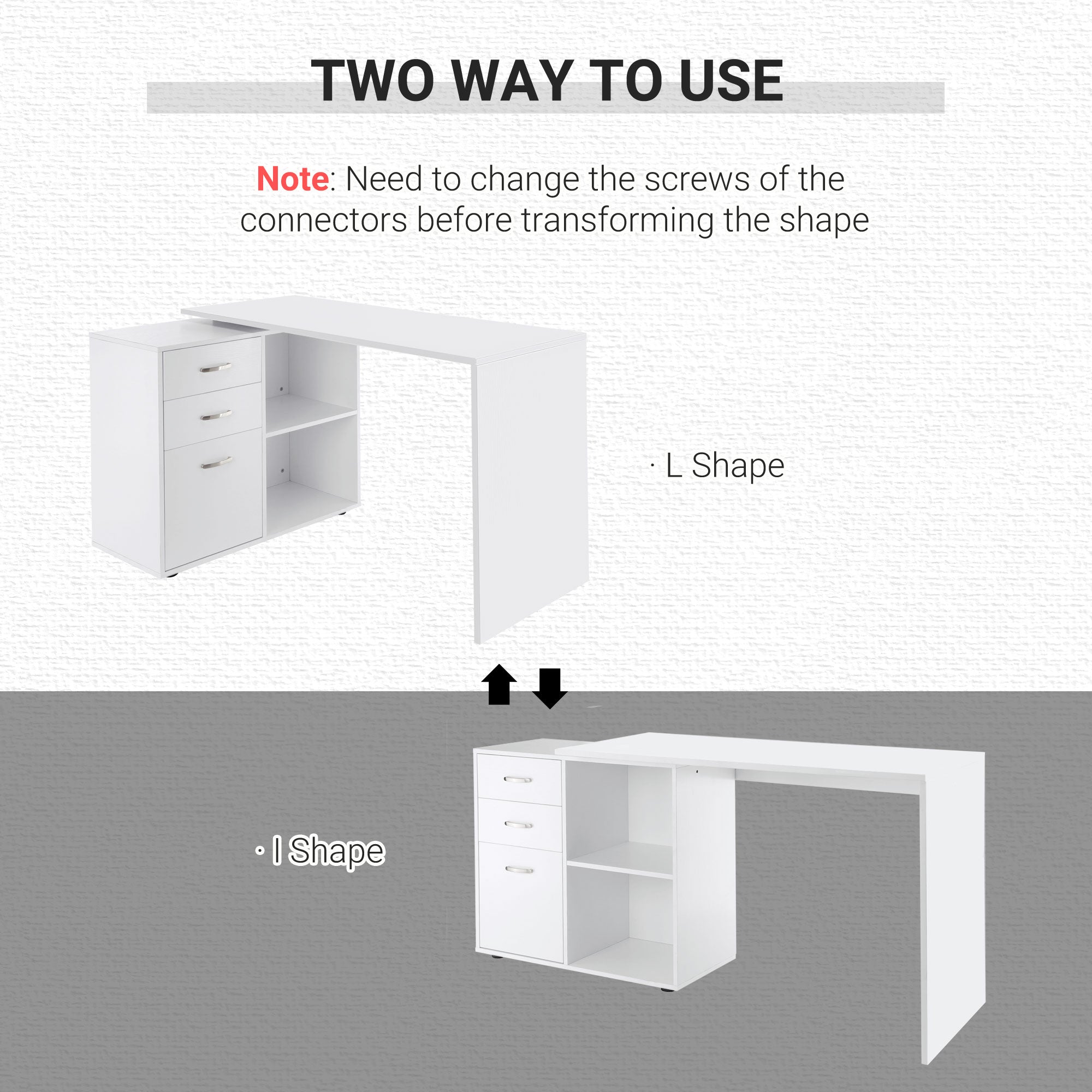 HOMCOM L-Shaped Desk Computer Corner with Storage Shelf Drawer White Home Office Workstation