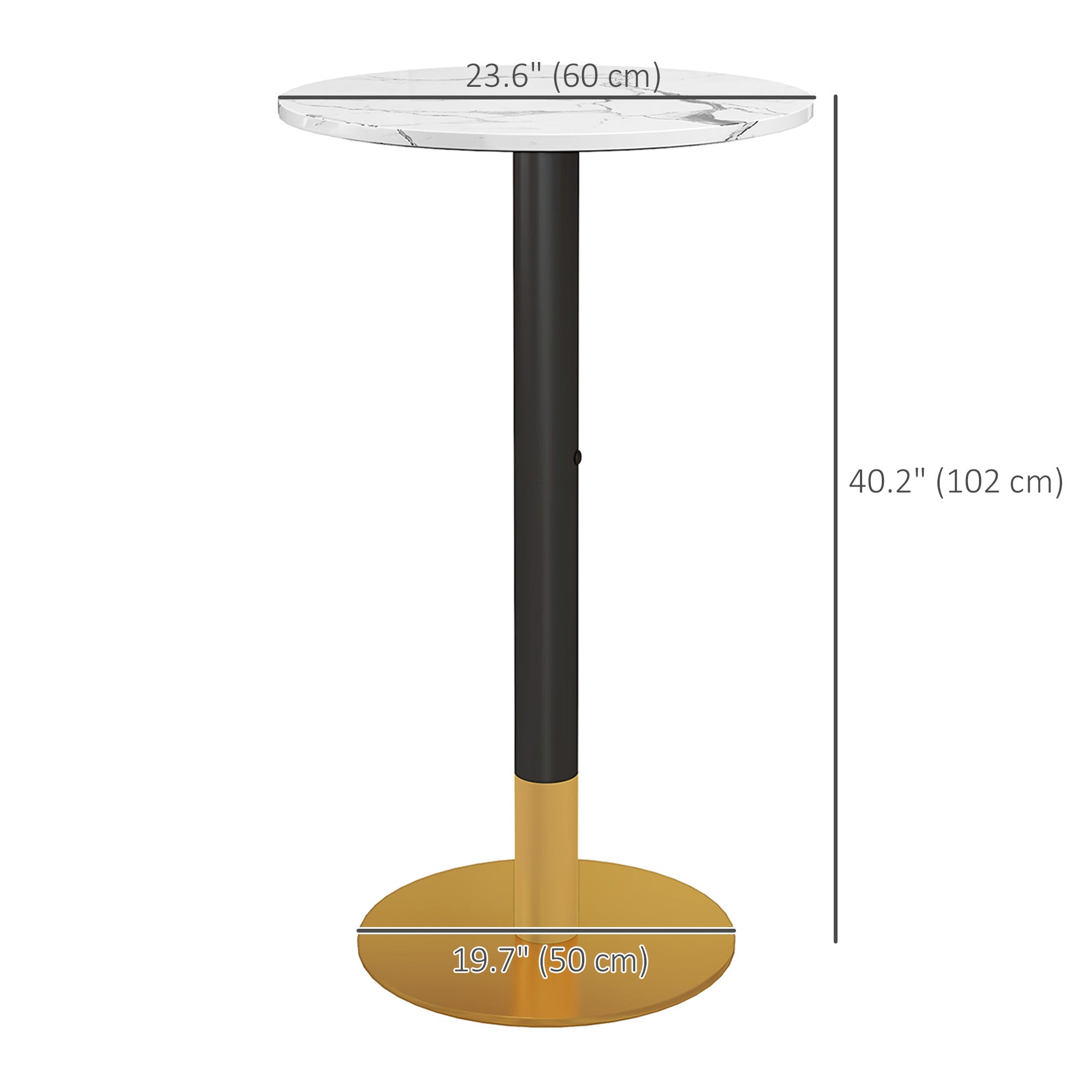 HOMCOM High Top Bar Table Modern Round Dining Faux-marbled Top Gold Base Bistro for 2 White