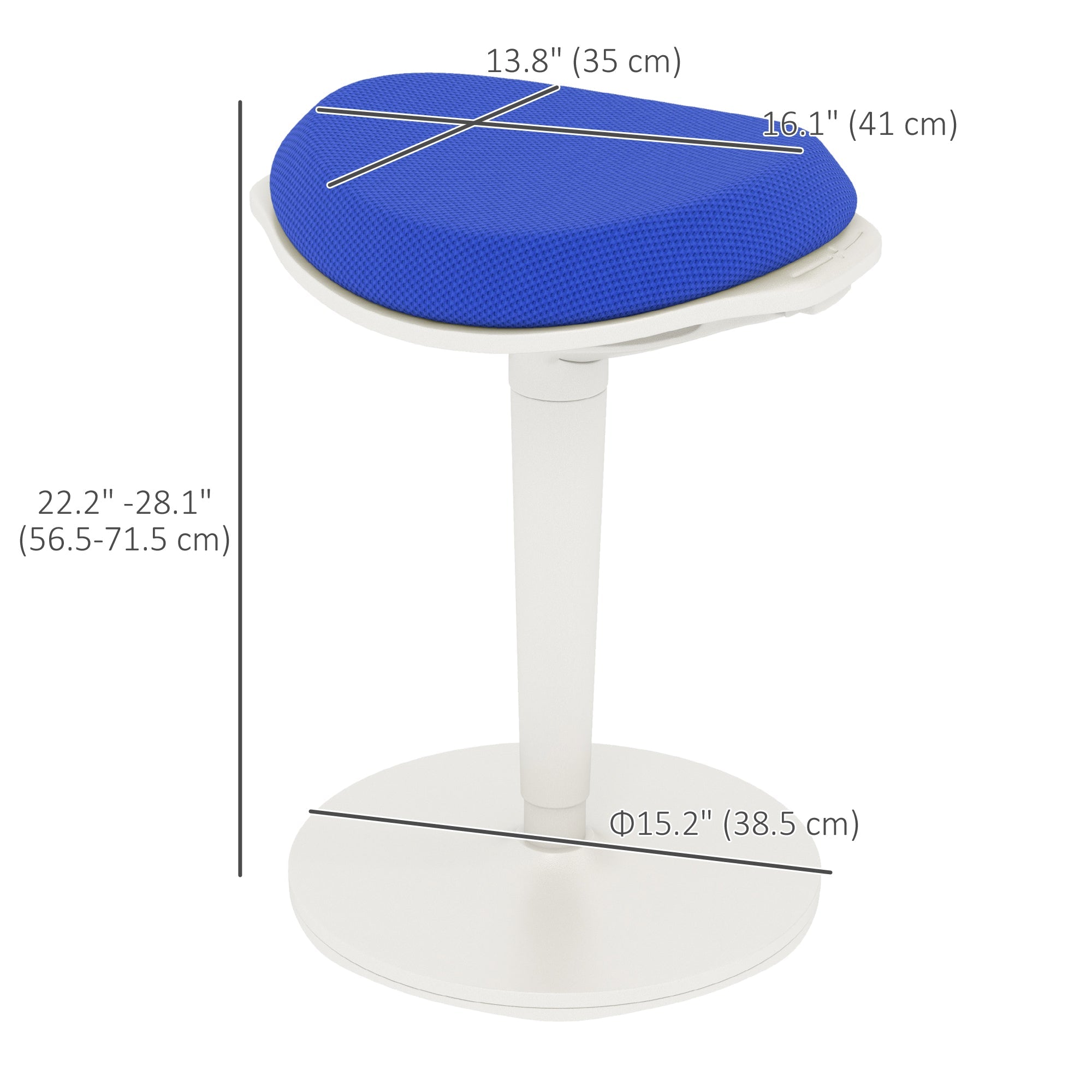 HOMCOM Ergonomic Standing Desk Stool - Blue Wobble Chair with Adjustable Height and Rocking Motion for Office Desks
