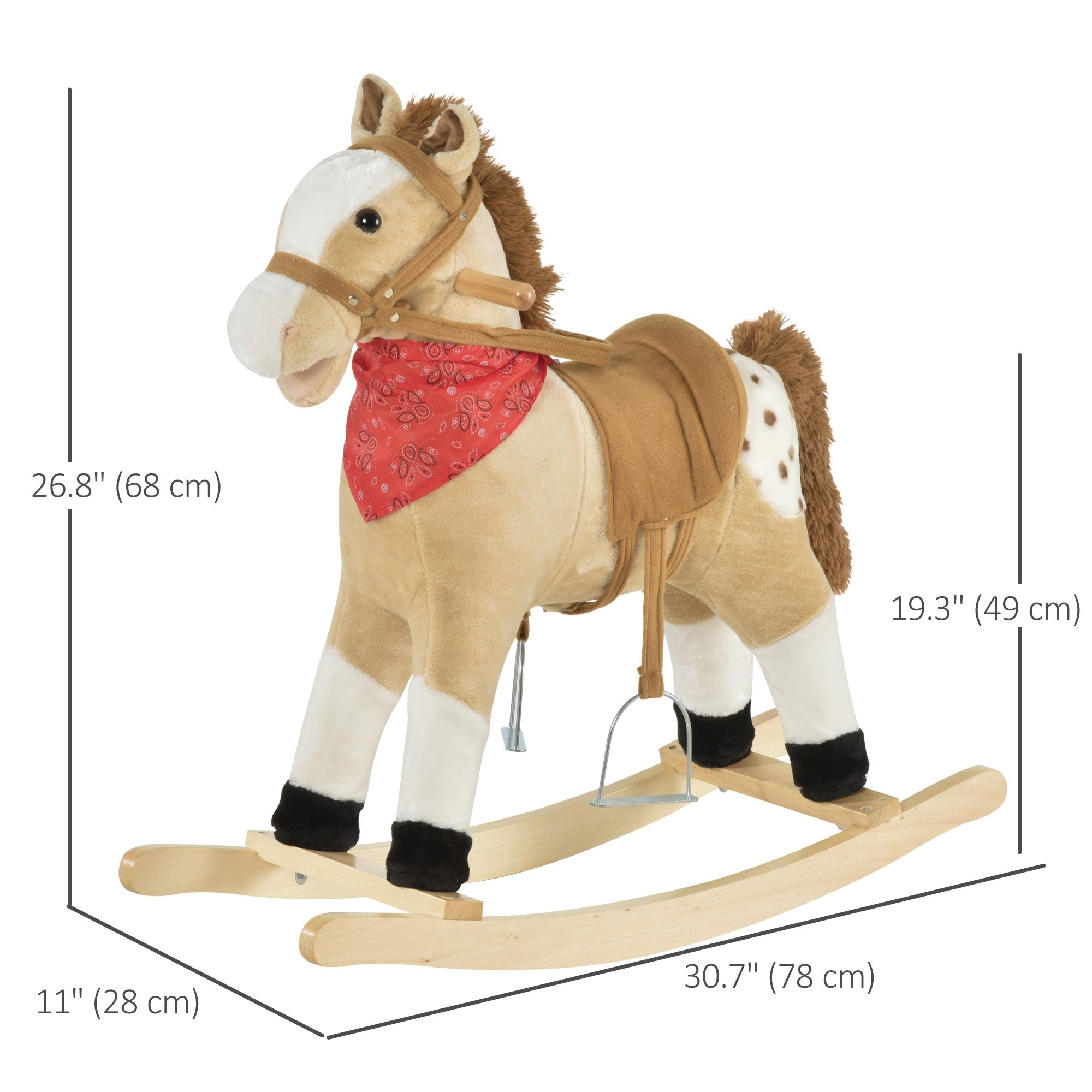 Qaba Kids Plush Ride-On Rocking Horse Toy Cowboy Rocker with Fun Realistic Sounds for Child 3-8 Years Old, Beige