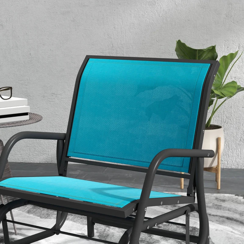 Patio Glider Set of 2 Outdoor Glider Chair with Breathable Mesh Seat & Backrest, Armrests and Metal Frame, Blue